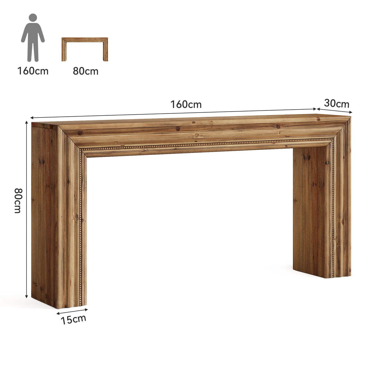160 cm Tribesigns massief houten consoletafel met geometrisch design, smalle haltafel voor woonkamer en hal