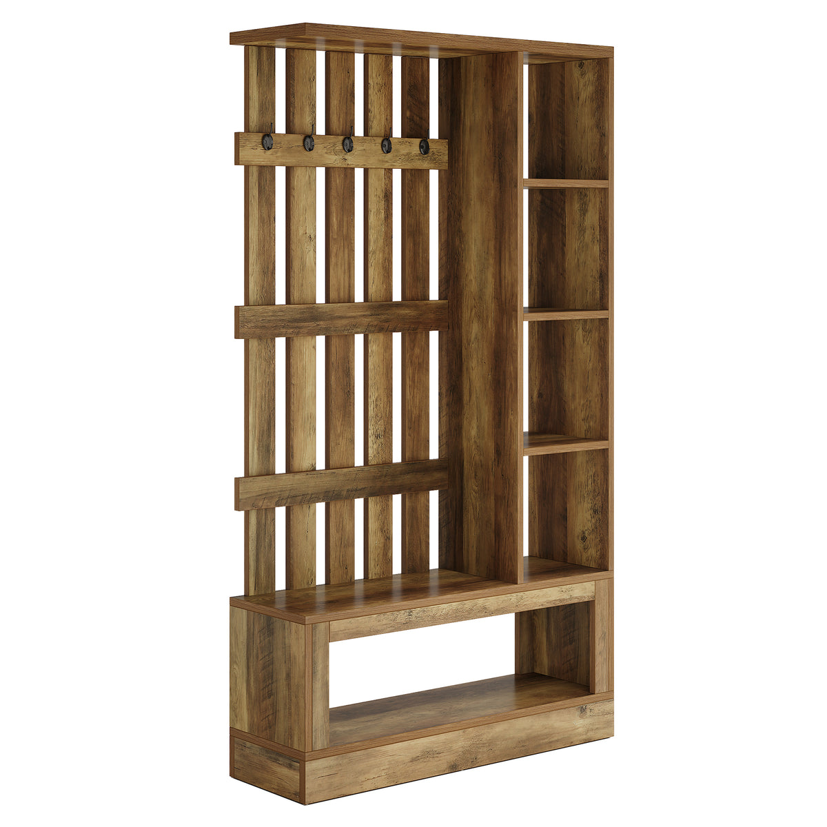 180 cm roomdivider met planken en kapstok, vrijstaande houten scheidingswand voor hal en woonruimte