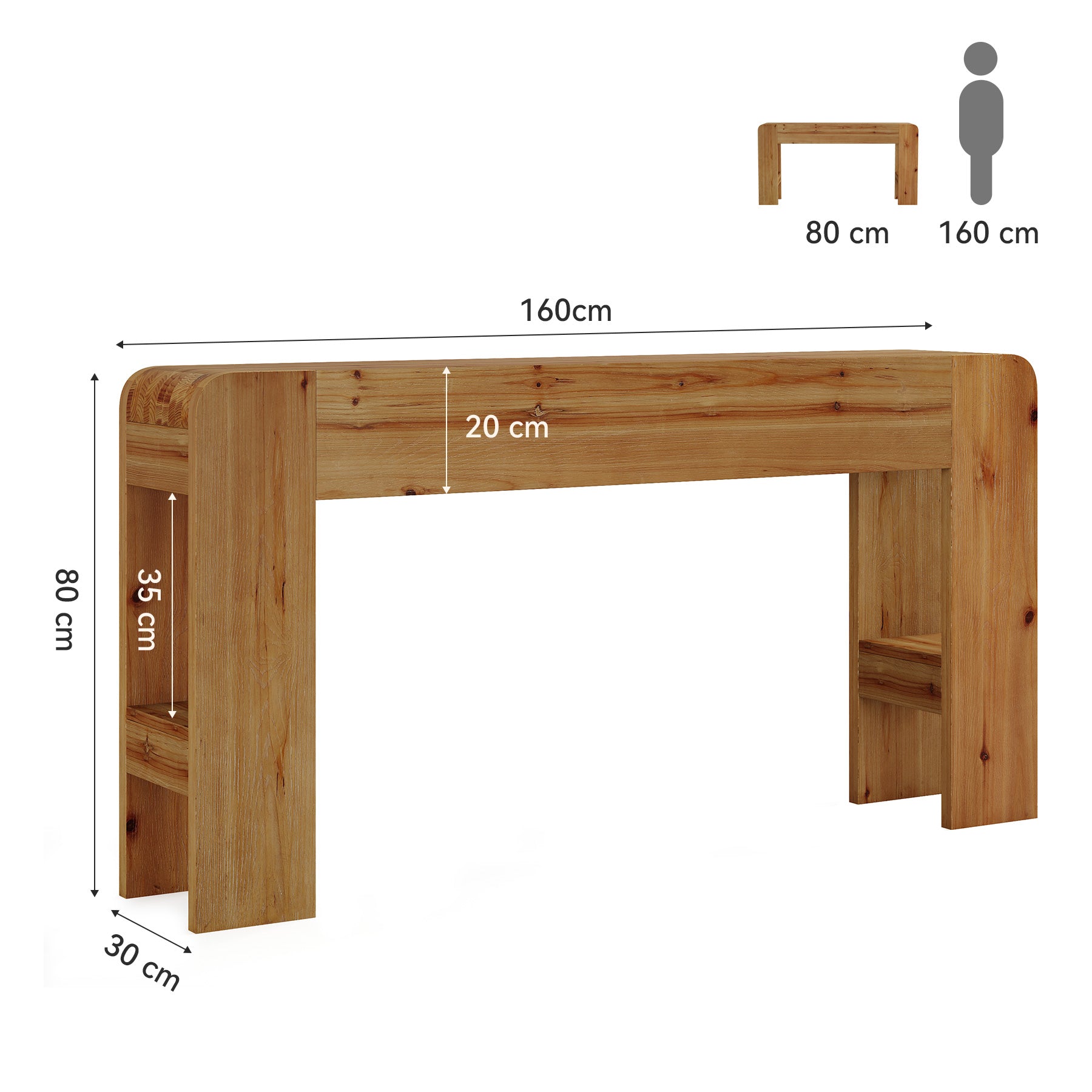 160 cm Massief Houten Haltafel, Smalle Landelijke Tafel