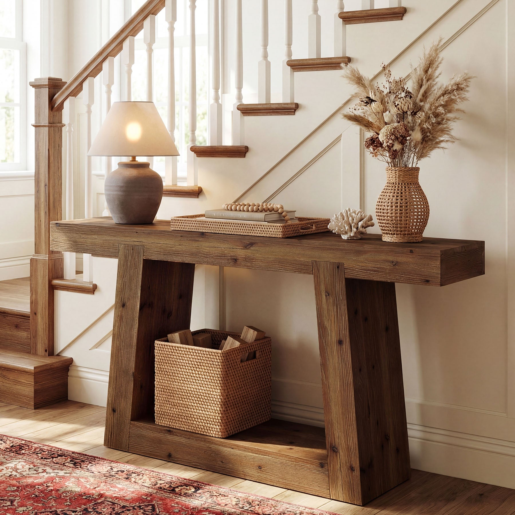 Tribesigns 140 cm massief houten consoletafel, smalle sidetable met opbergruimte voor hal