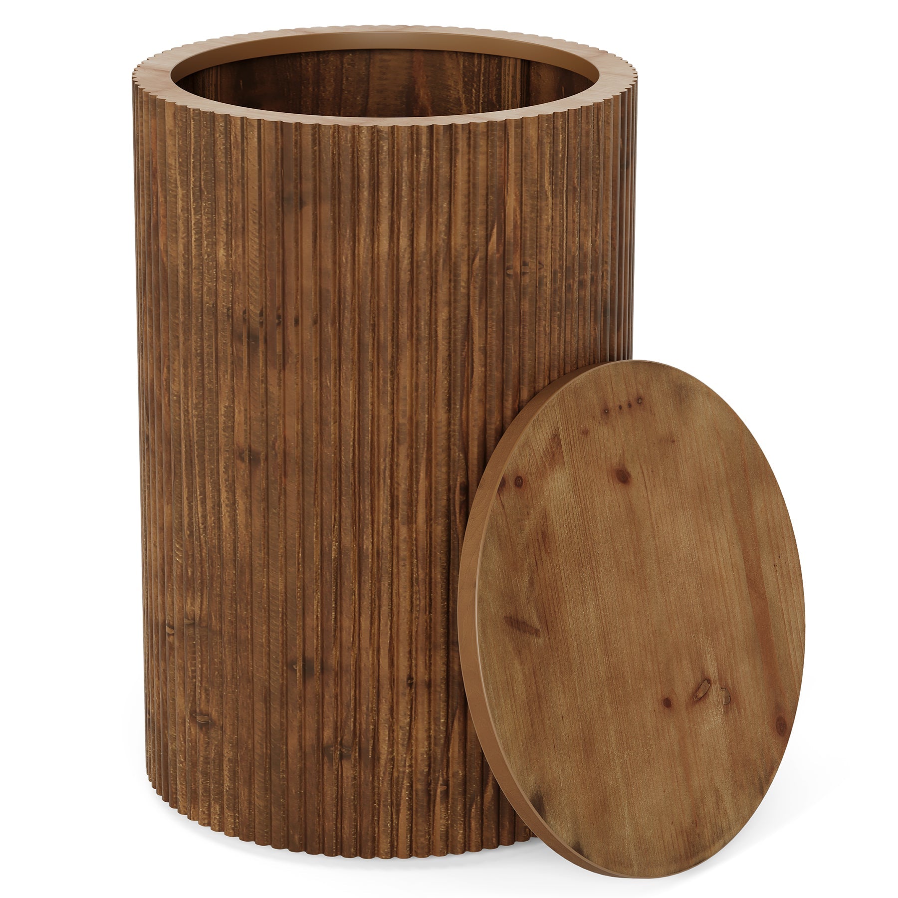 Tribesigns ronde bijzettafel van massief hout met opbergruimte en wieltjes