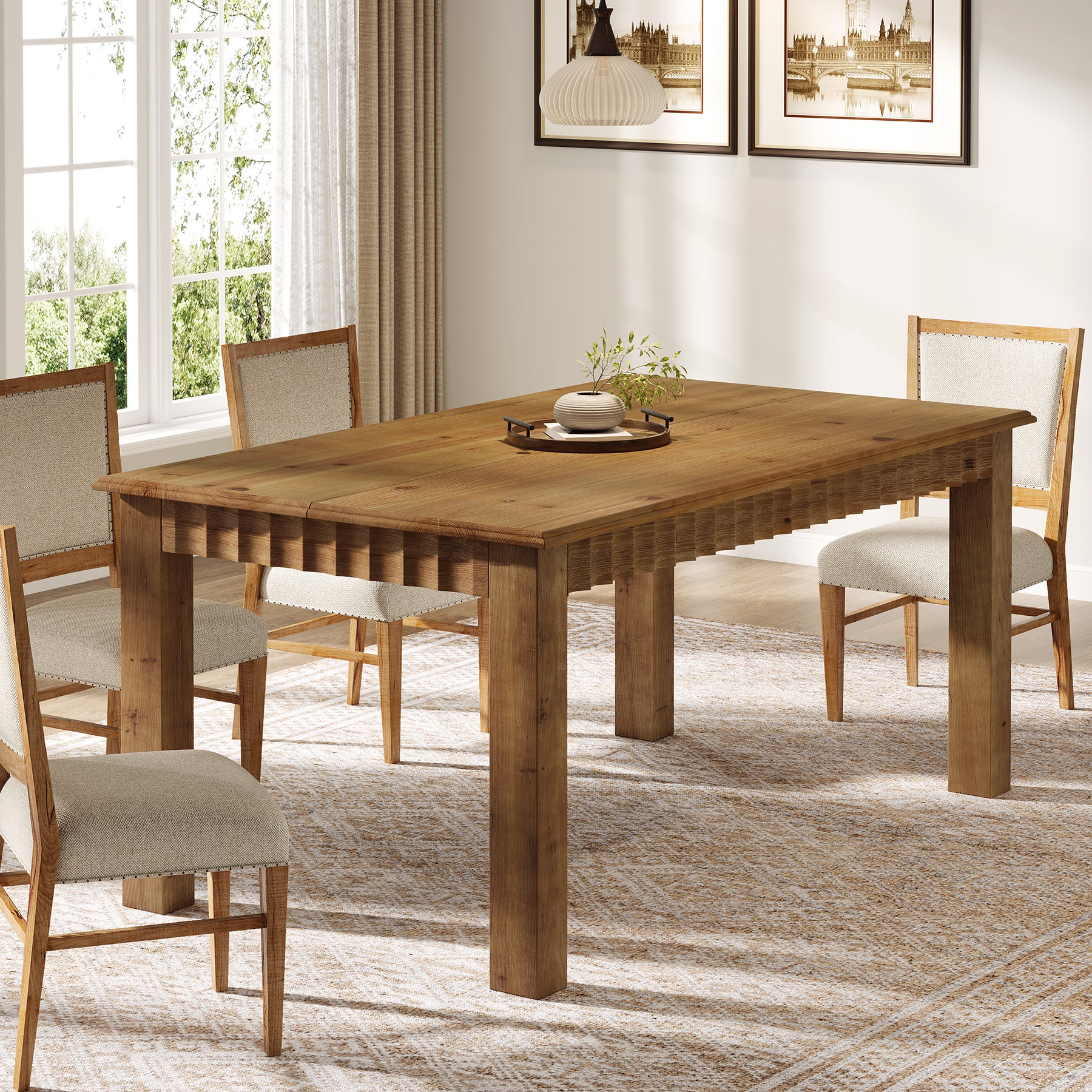160 cm Rechthoekige Eettafel voor 6 Personen, Massief Houten Landelijke Tafel met Stevige Poten