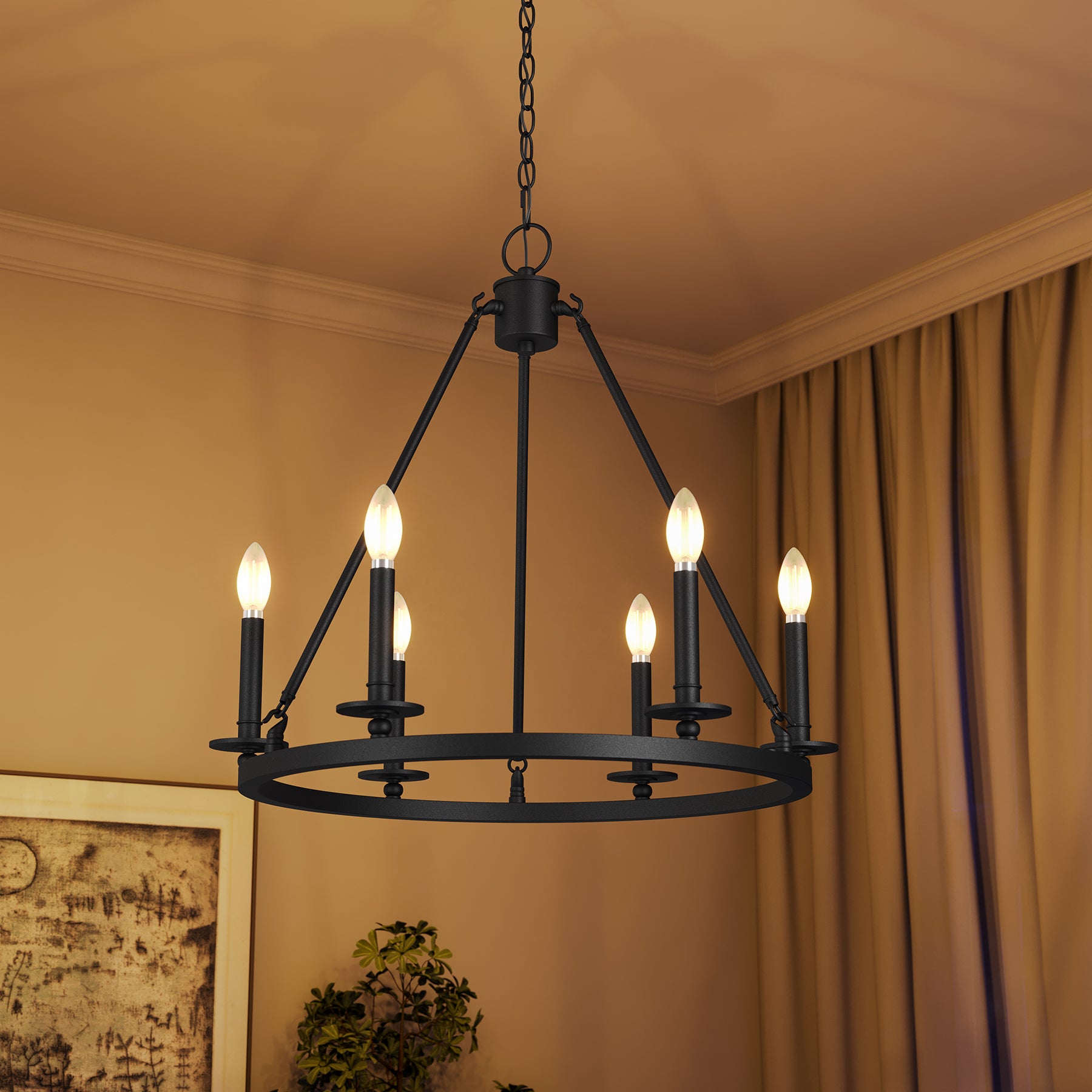 Tribesigns vintage kroonluchter met 6 E14-fittingen, zwarte industriële hanglamp voor woonkamer slaapkamer keuken en hal