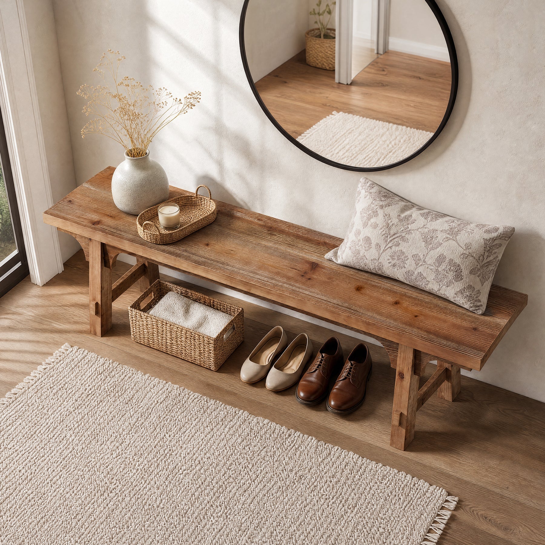 Tribesigns massief houten zitbank 160 cm, lange halbank voor entree en slaapkamer met stevige constructie