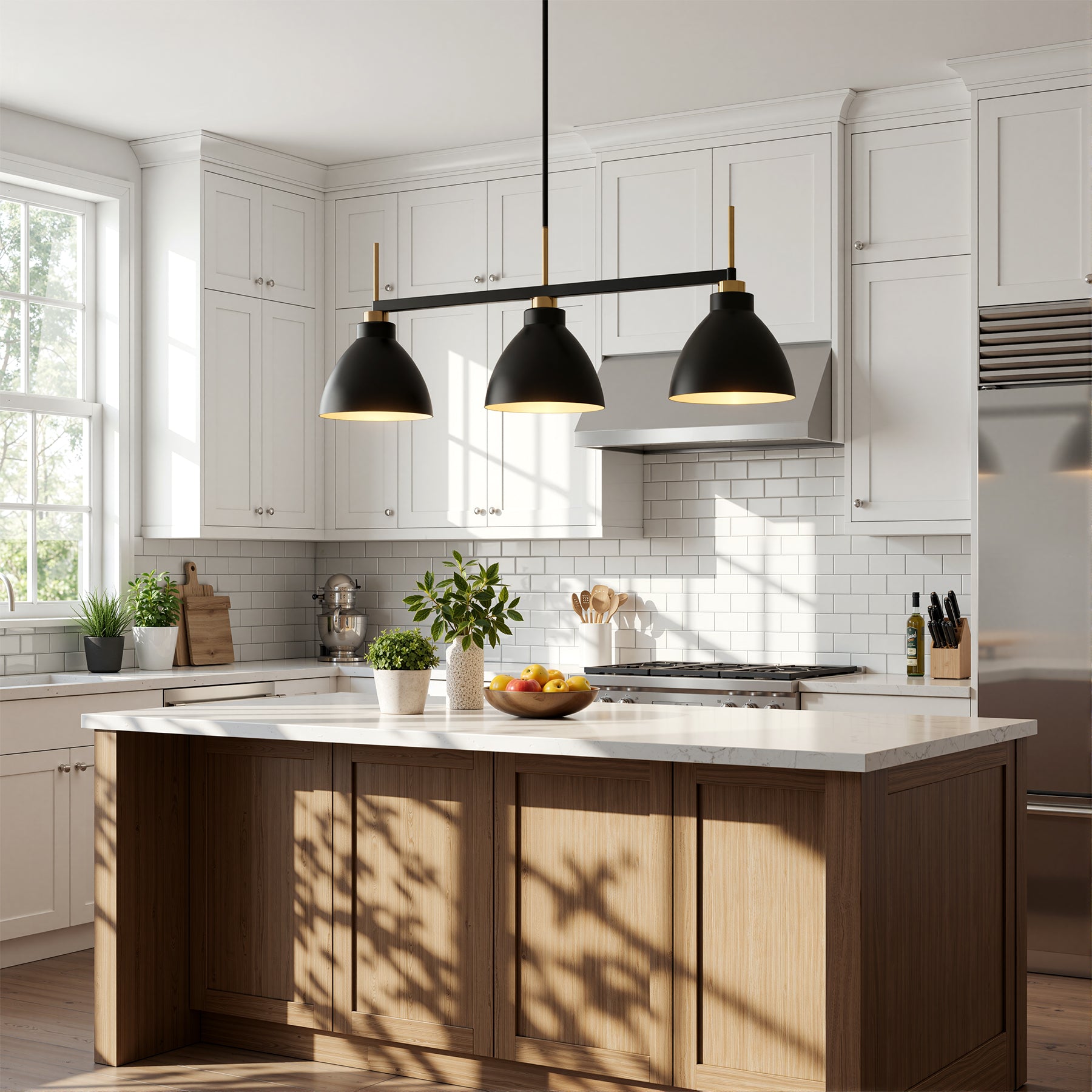 Tribesigns Vintage 3-Lichts Hanglamp, Zwart-Gouden Pendellamp met Verstelbare Stangen [Energieklasse F]