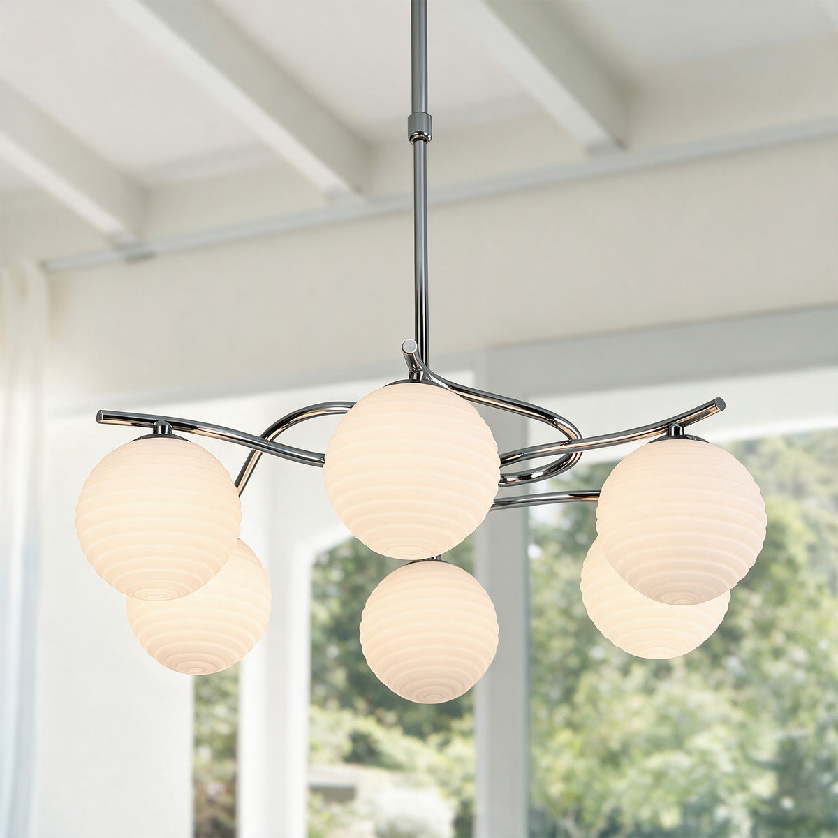 56 cm Tribesigns hanglamp met 6 glazen bollen, G9 plafondlamp voor eettafel en woonkamer