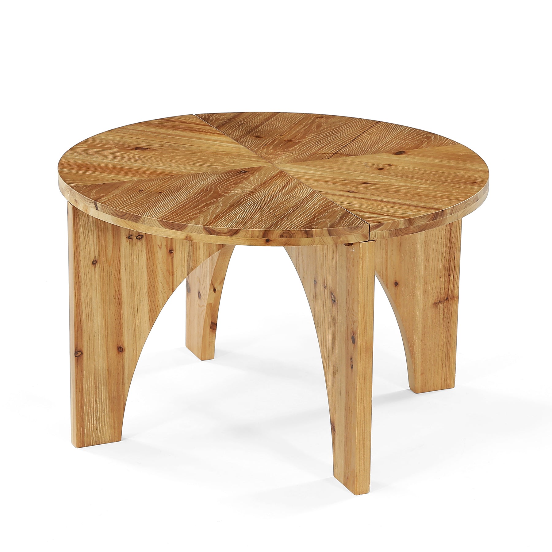 80 cm Ronde Salontafel van Massief Hout, Landelijke Salontafel met Gebogen Poten Naturel