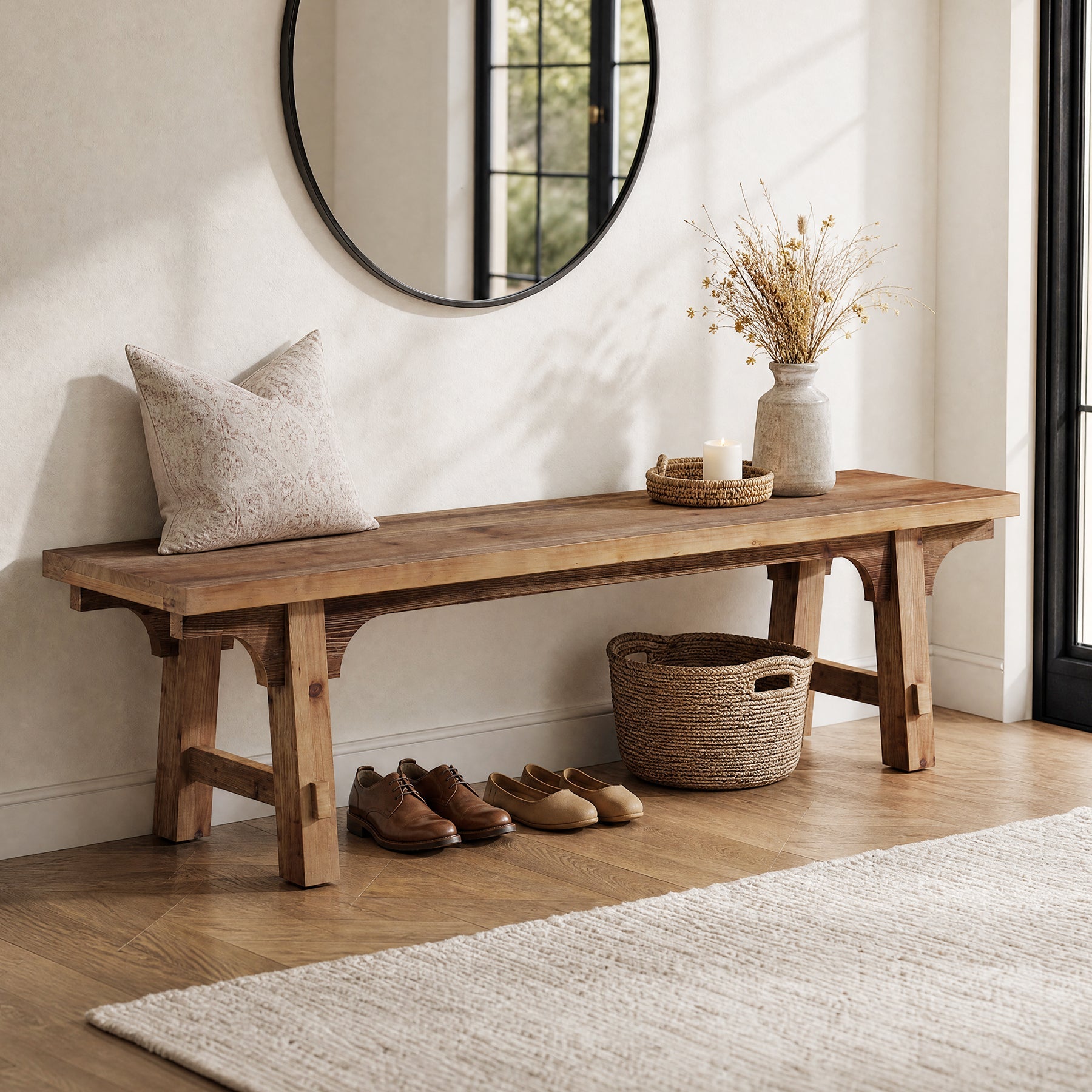 Tribesigns massief houten zitbank 160 cm, lange halbank voor entree en slaapkamer met stevige constructie