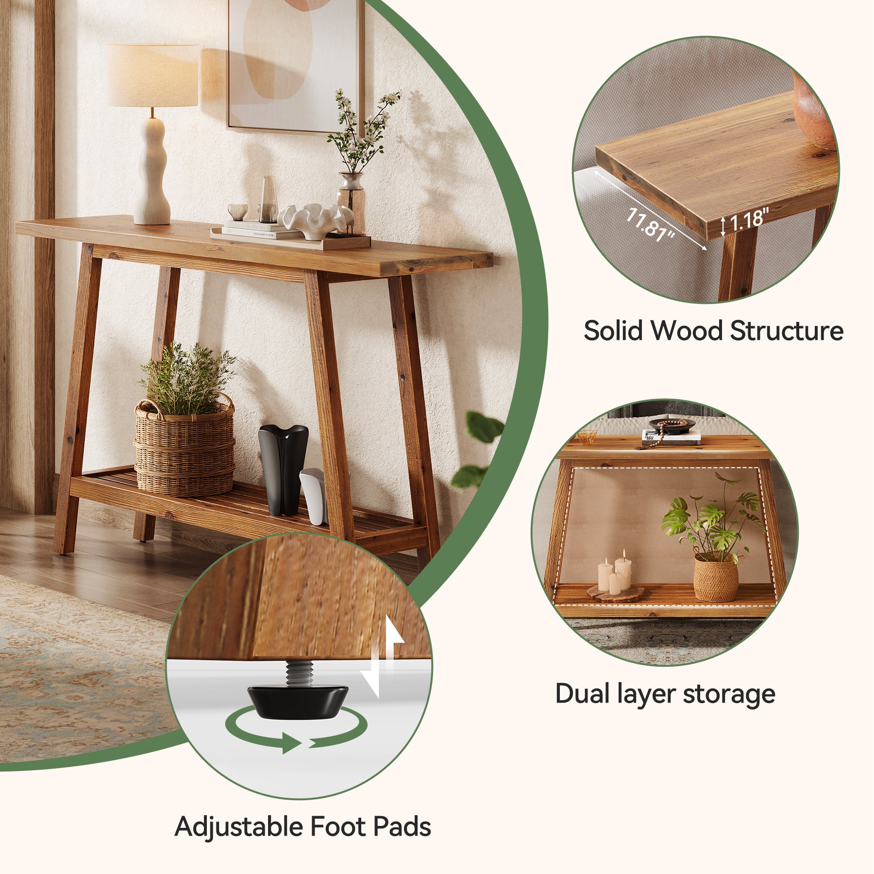 Tribesigns 105 cm Haltafel, Smalle Houten Banktafel met 2 Niveaus
