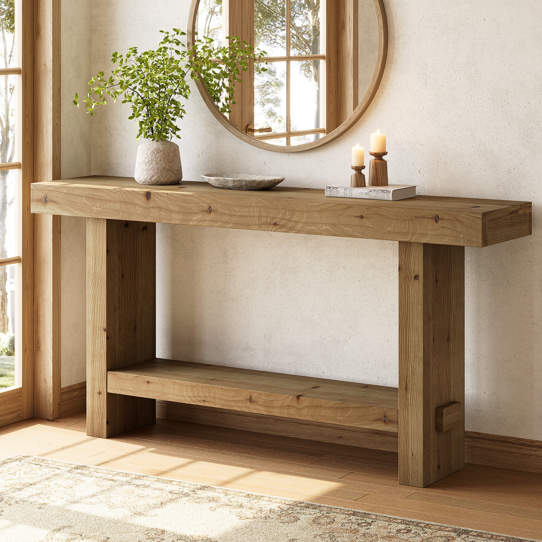 Tribesigns 160 cm Extra Lange Consoletafel, Dubbele Sokkel en Stabiele Tafelblad voor Woonkamer