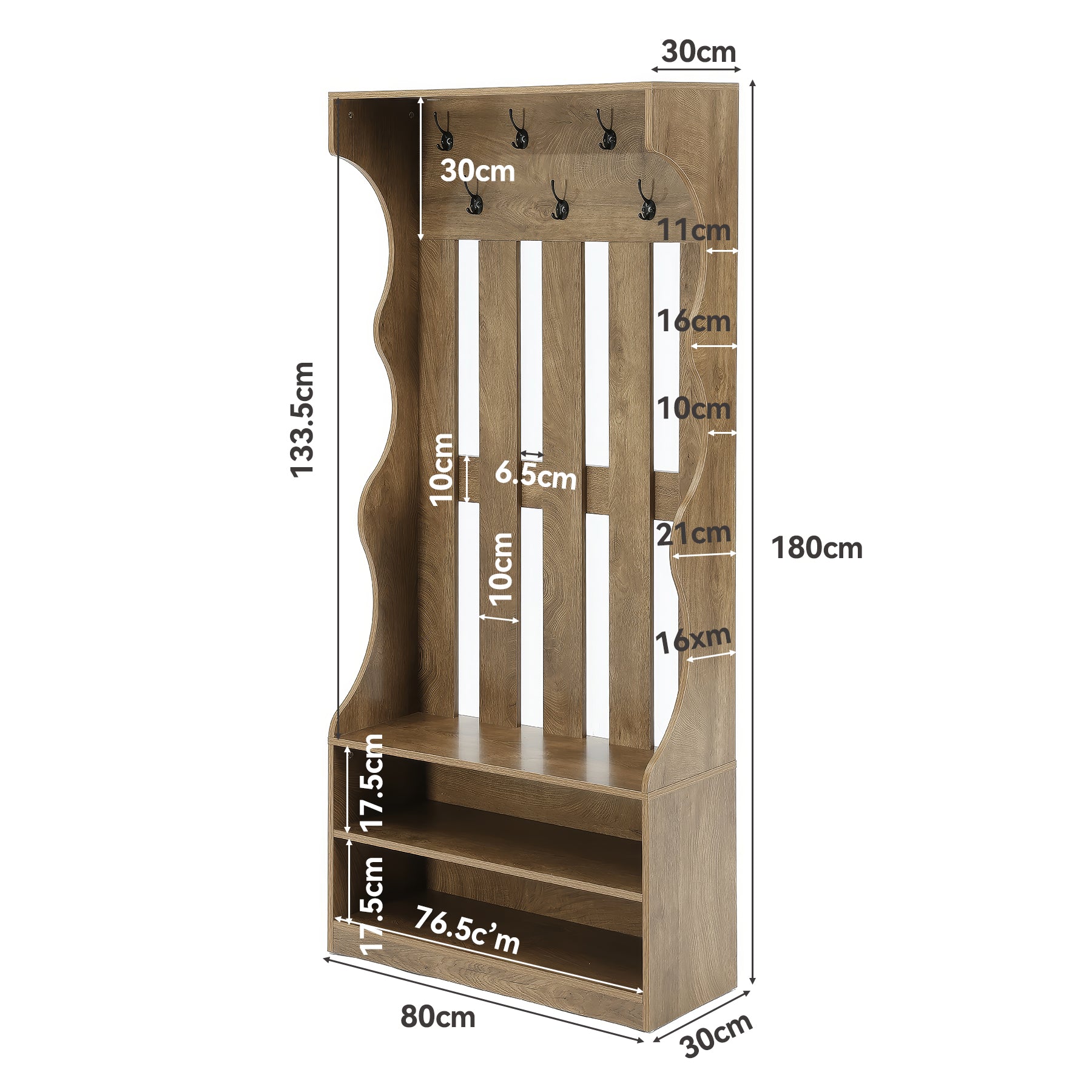 180 cm Tribesigns 3-in-1 halmeubel met kapstok en schoenenbank, bruine entreebank met 7 haken