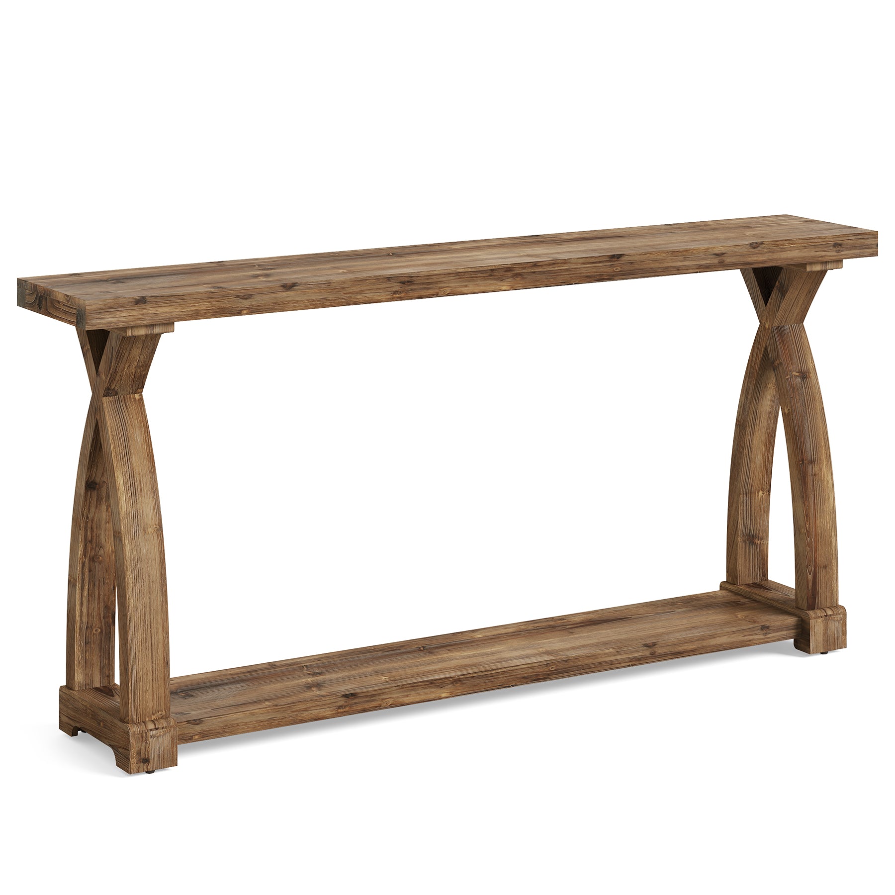 160 cm Smalle Massief Houten Consoletafel met 2 Niveaus, Landelijke Entreetafel voor Hal en Woonkamer