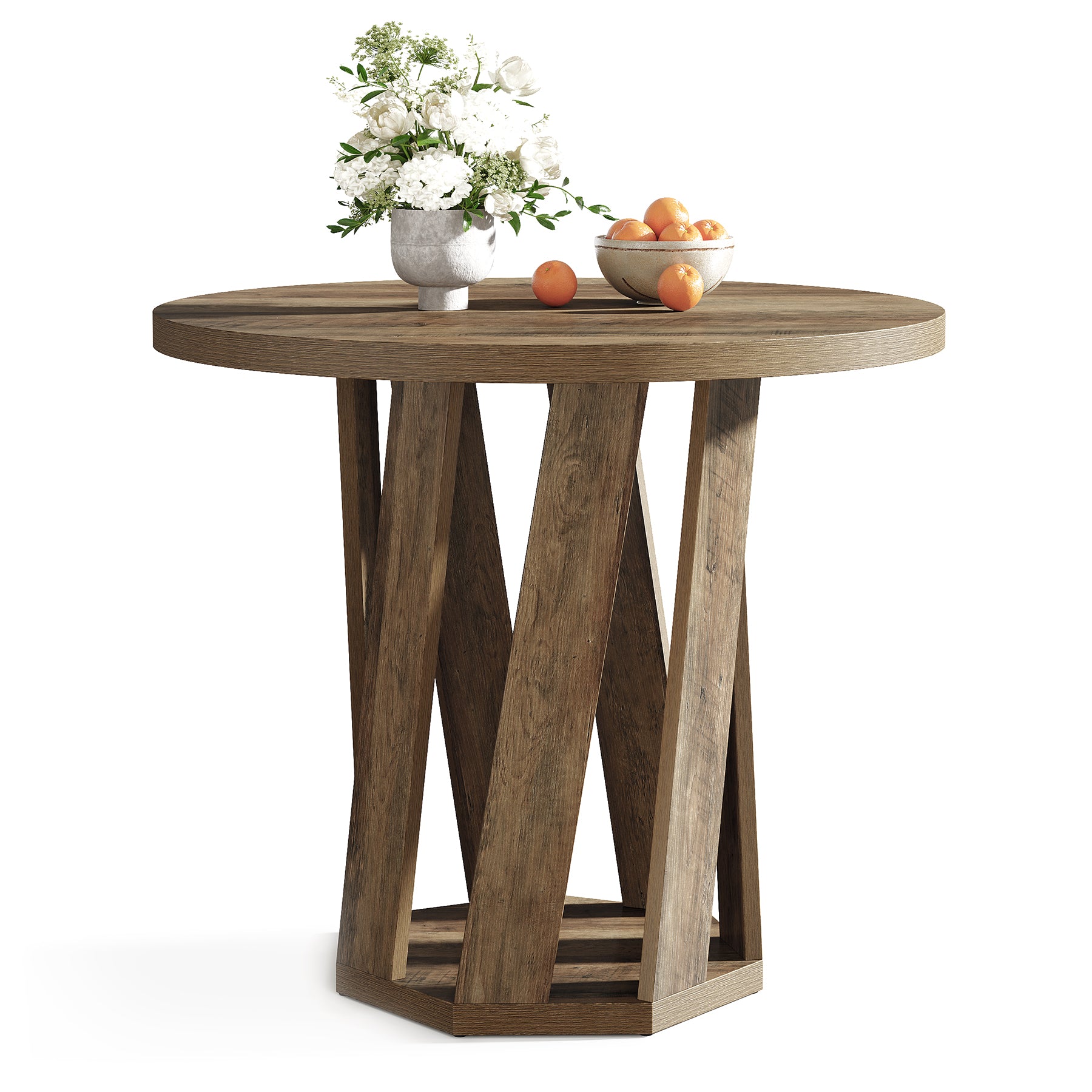 80 cm Ronde Eettafel Voor 2-4 Personen, Landelijke Houten Keukentafel in Rustic Bruin