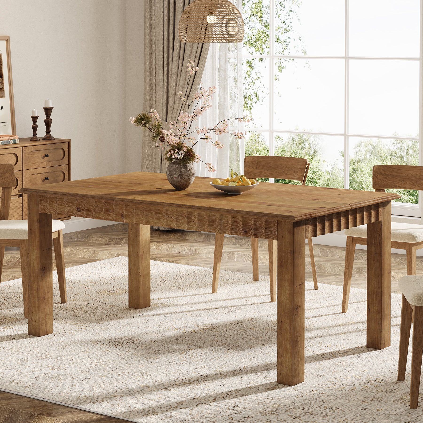 160 cm Rechthoekige Eettafel voor 6 Personen, Massief Houten Landelijke Tafel met Stevige Poten