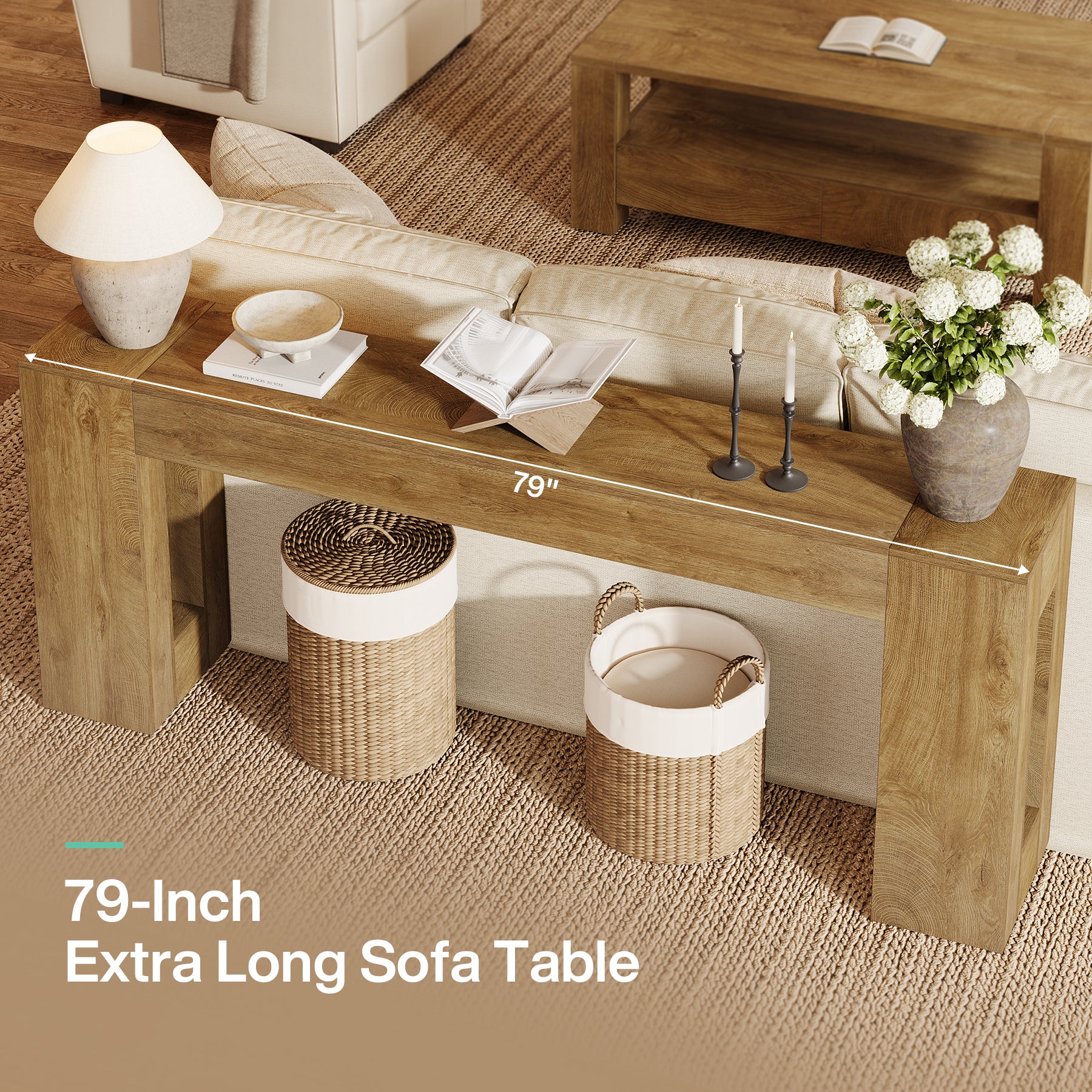 200 cm Extra Lange Consoletafel met Dikke Poten, Landelijke Smalle Sofa Tafel voor Hal Woonkamer Achter Bank