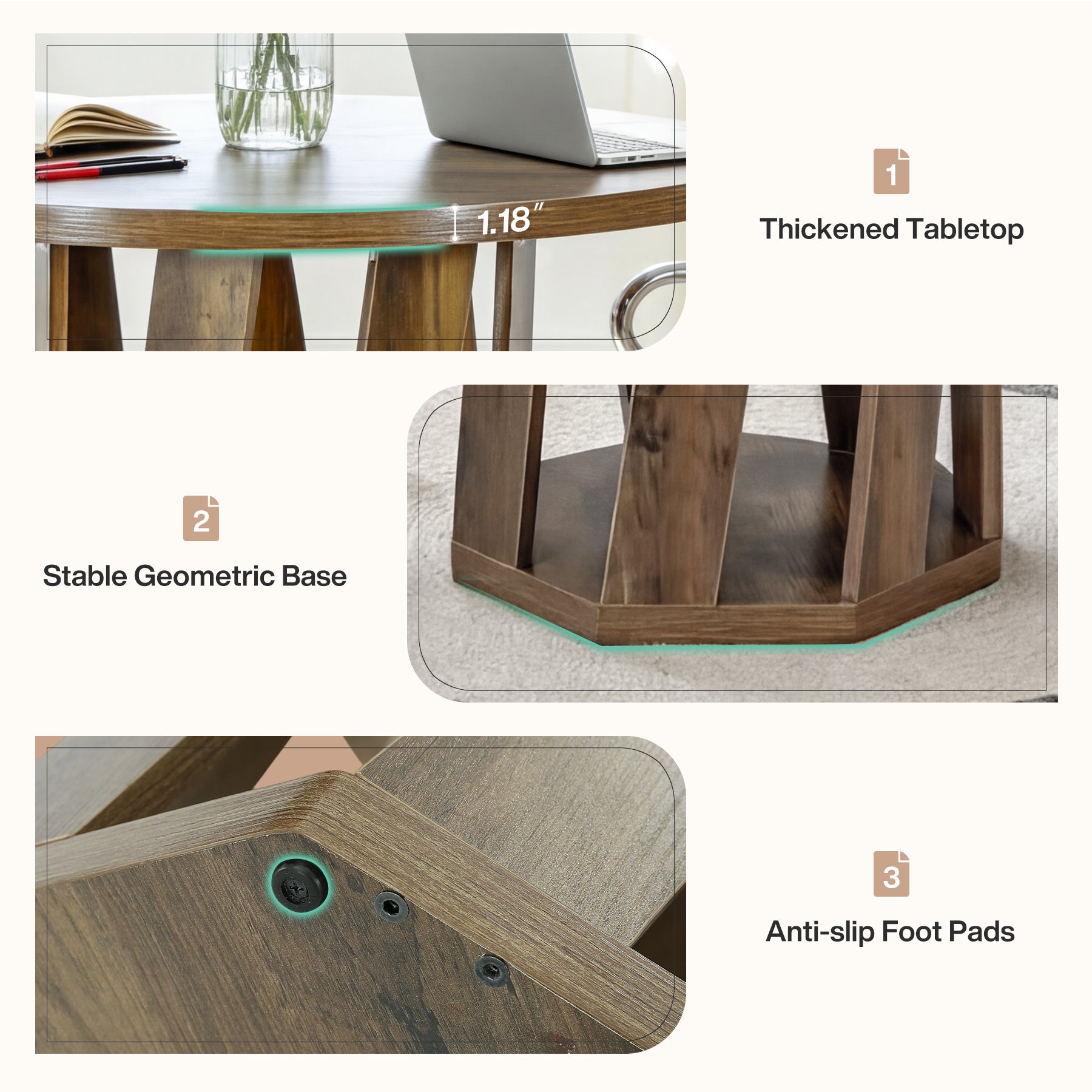 80 cm Ronde Vergadertafel Voor 2-4 Personen, Kleine Houten Kantoor Tafel in Rustic Bruin