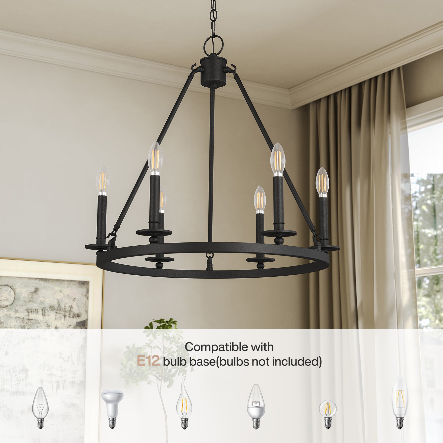 Tribesigns vintage kroonluchter met 6 E14-fittingen, zwarte industriële hanglamp voor woonkamer slaapkamer keuken en hal