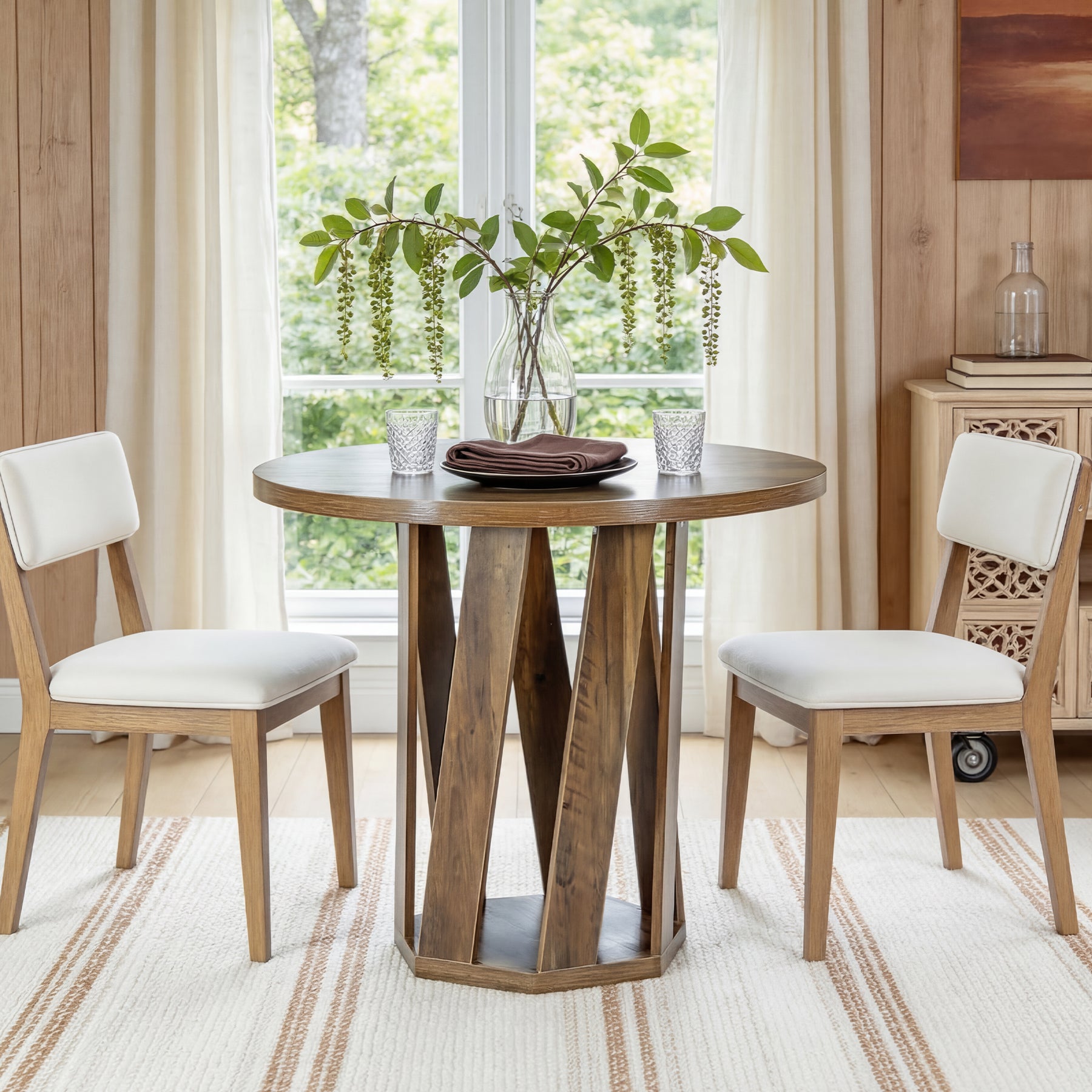 80 cm Ronde Eettafel Voor 2-4 Personen, Landelijke Houten Keukentafel in Rustic Bruin