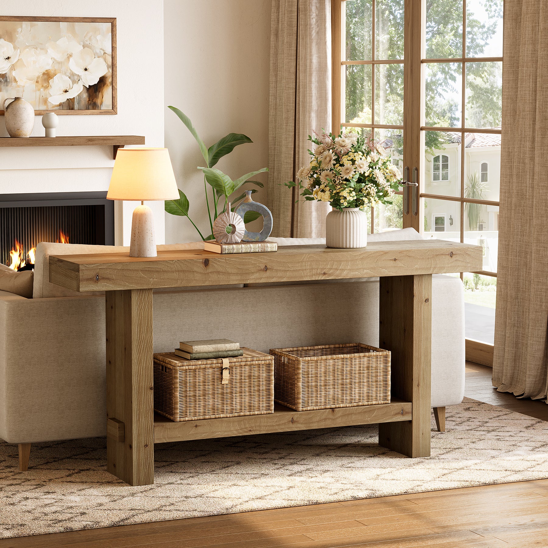 Tribesigns 160 cm Extra Lange Consoletafel, Dubbele Sokkel en Stabiele Tafelblad voor Woonkamer