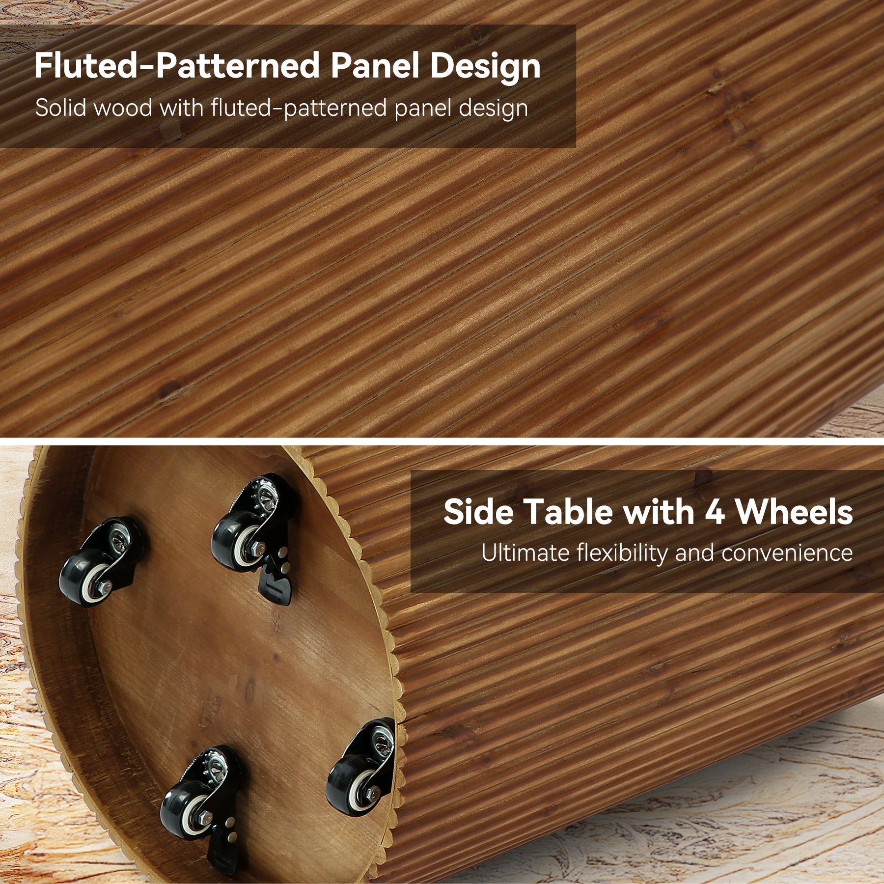 Tribesigns ronde bijzettafel van massief hout met opbergruimte en wieltjes