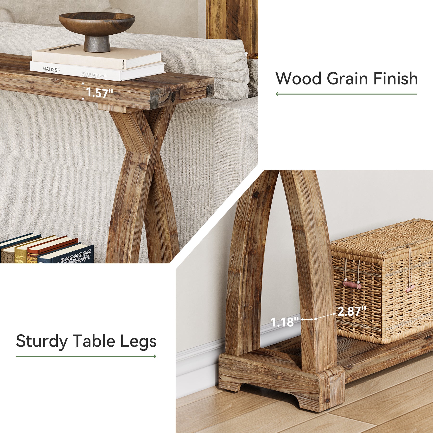 160 cm Smalle Massief Houten Consoletafel met 2 Niveaus, Landelijke Entreetafel voor Hal en Woonkamer