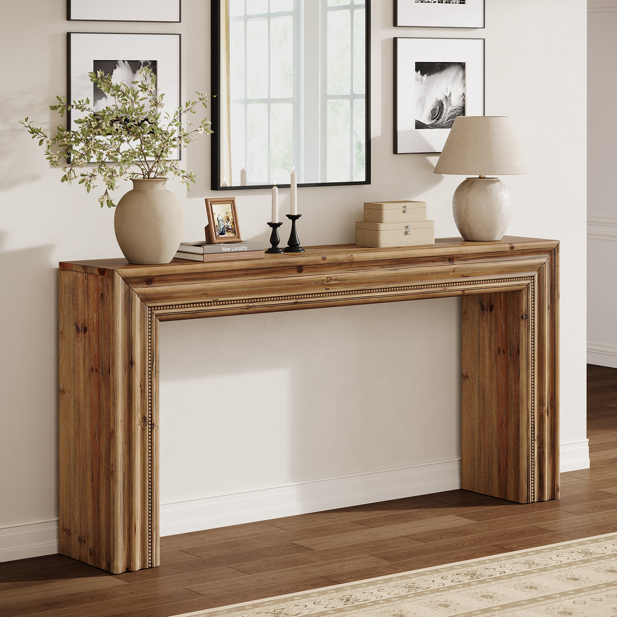 160 cm Tribesigns massief houten consoletafel met geometrisch design, smalle haltafel voor woonkamer en hal