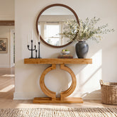 Tribesigns 110 cm Massief Houten Consoletafel, Smalle Haltafel met Dubbelcirkel Onderstel 3