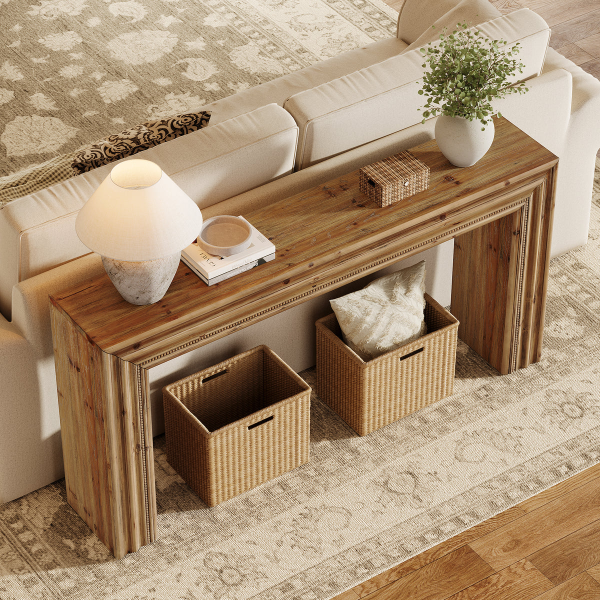 160 cm Tribesigns massief houten consoletafel met geometrisch design, smalle haltafel voor woonkamer en hal