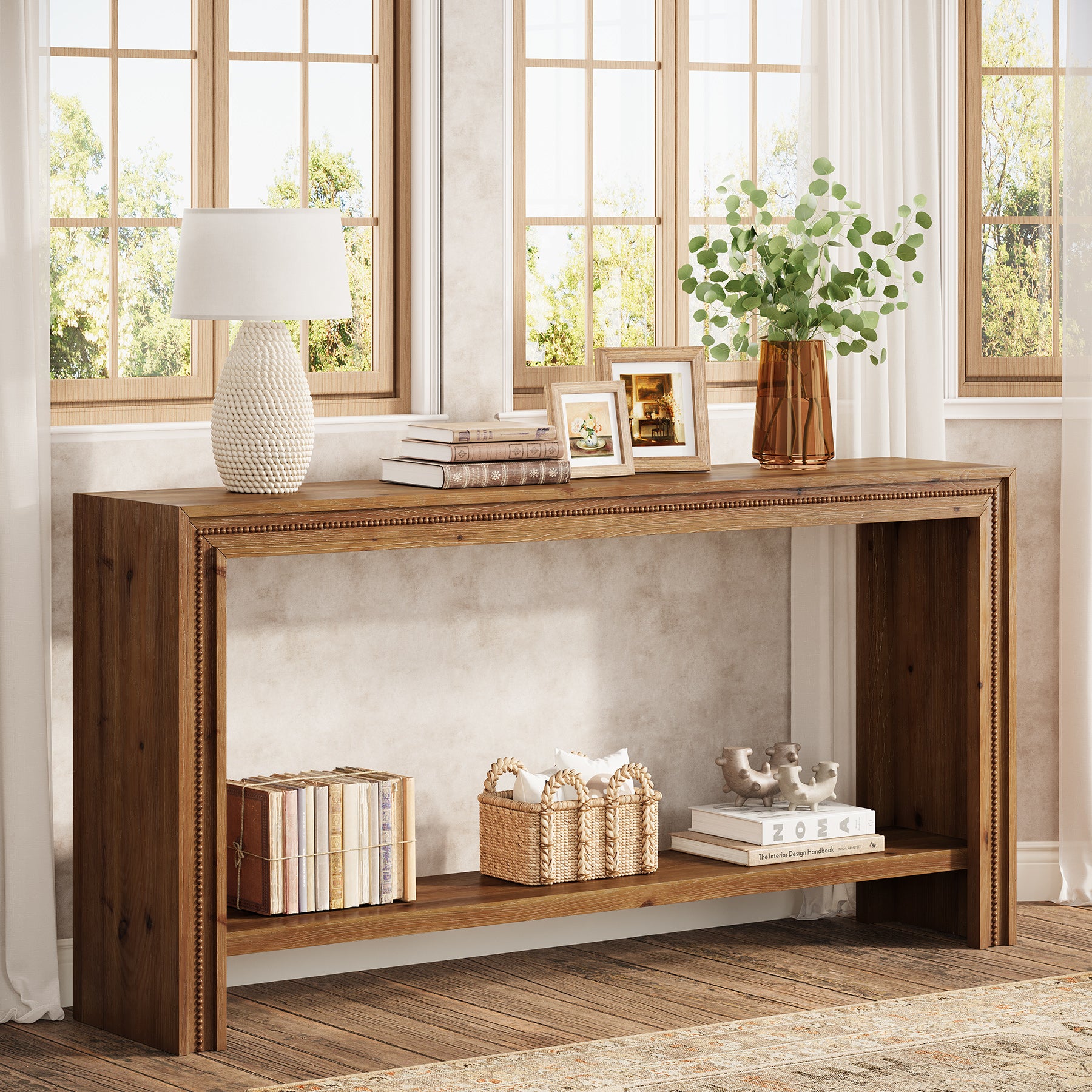 Tribesigns 160 cm massief houten consoletafel met 2-laagse opbergplank, smalle haltafel voor woonkamer gang en entree