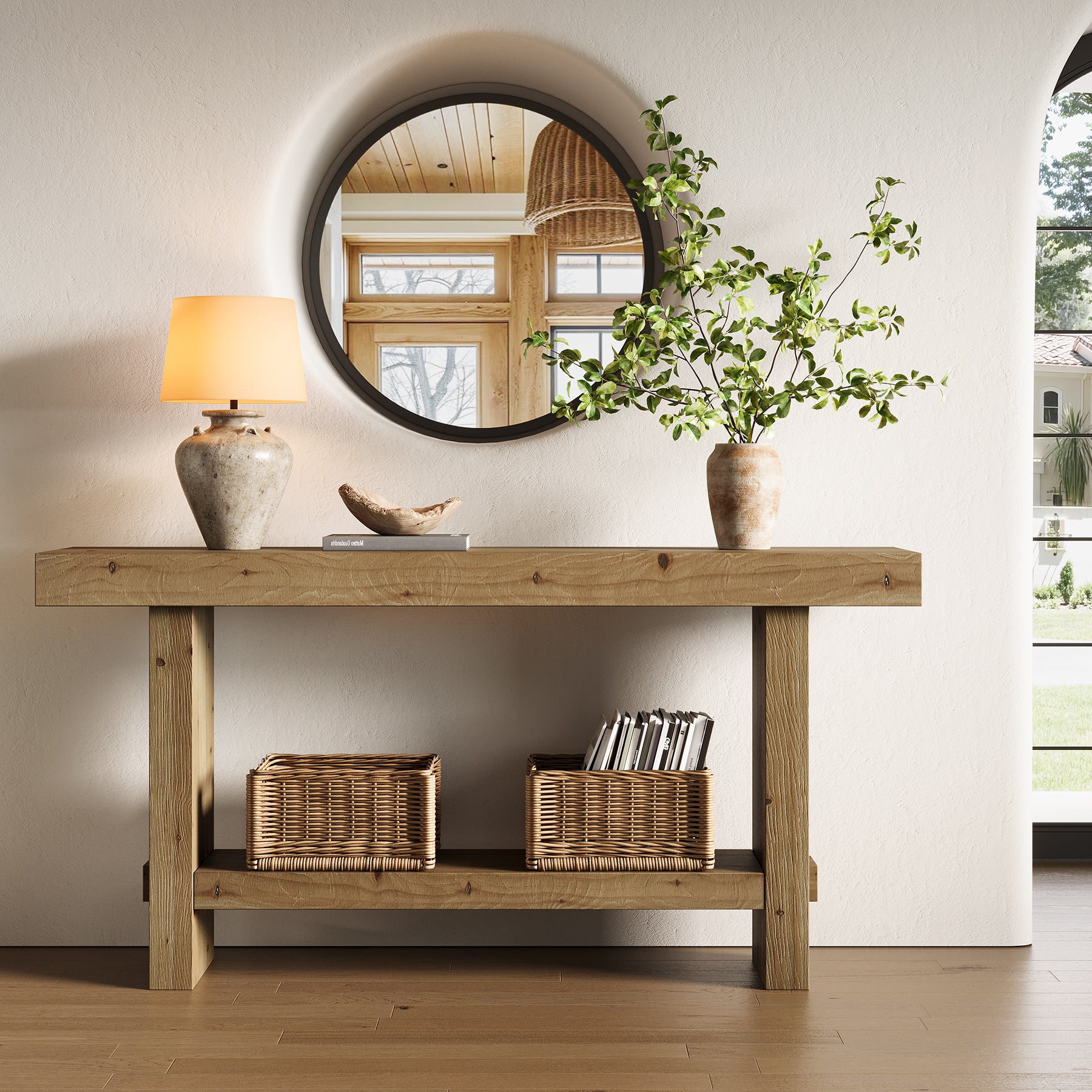 Tribesigns 160 cm Extra Lange Consoletafel, Dubbele Sokkel en Stabiele Tafelblad voor Woonkamer