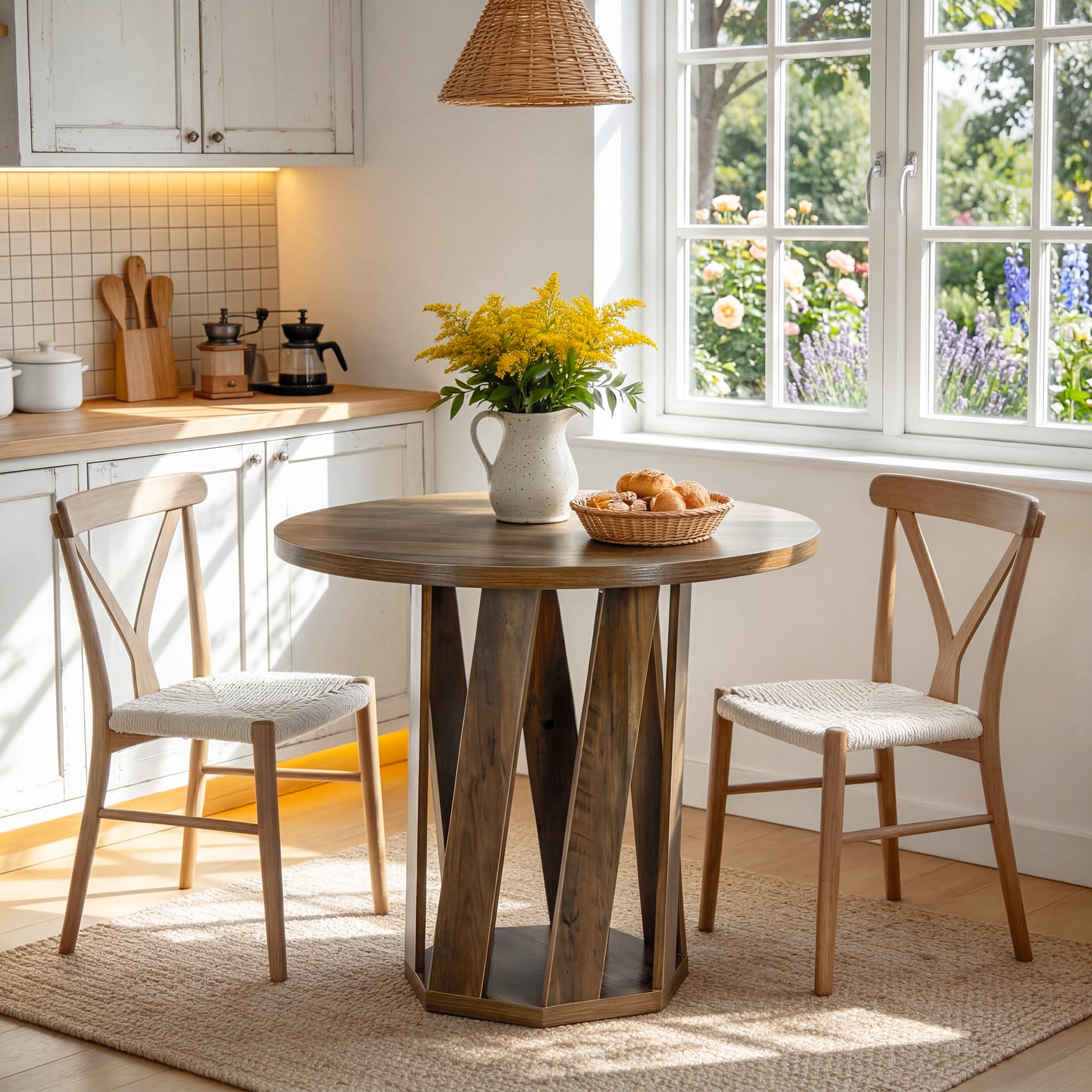 80 cm Ronde Eettafel Voor 2-4 Personen, Landelijke Houten Keukentafel in Rustic Bruin