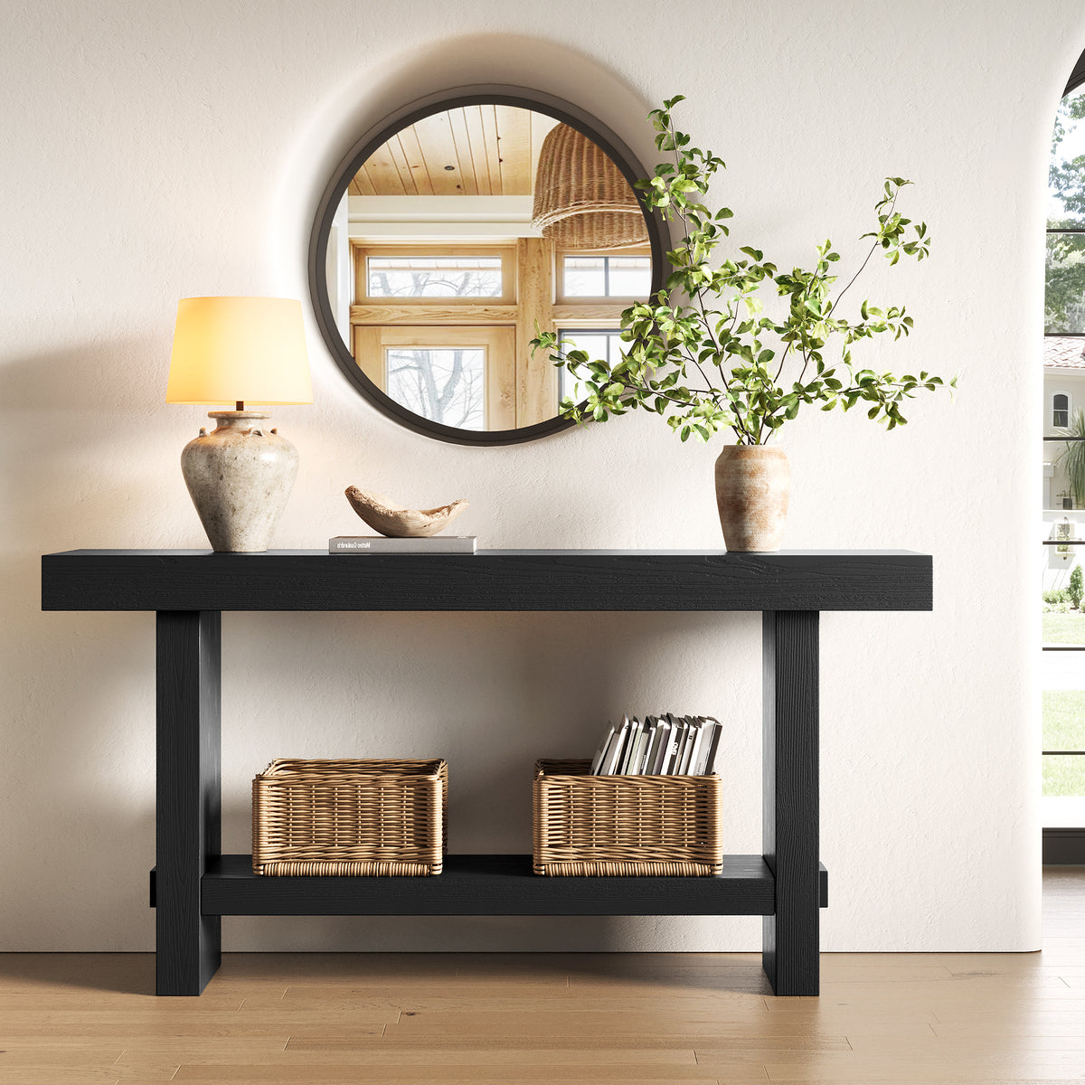 Tribesigns 160 cm Extra Lange Consoletafel, Dubbele Sokkel en Stabiele Tafelblad voor Woonkamer
