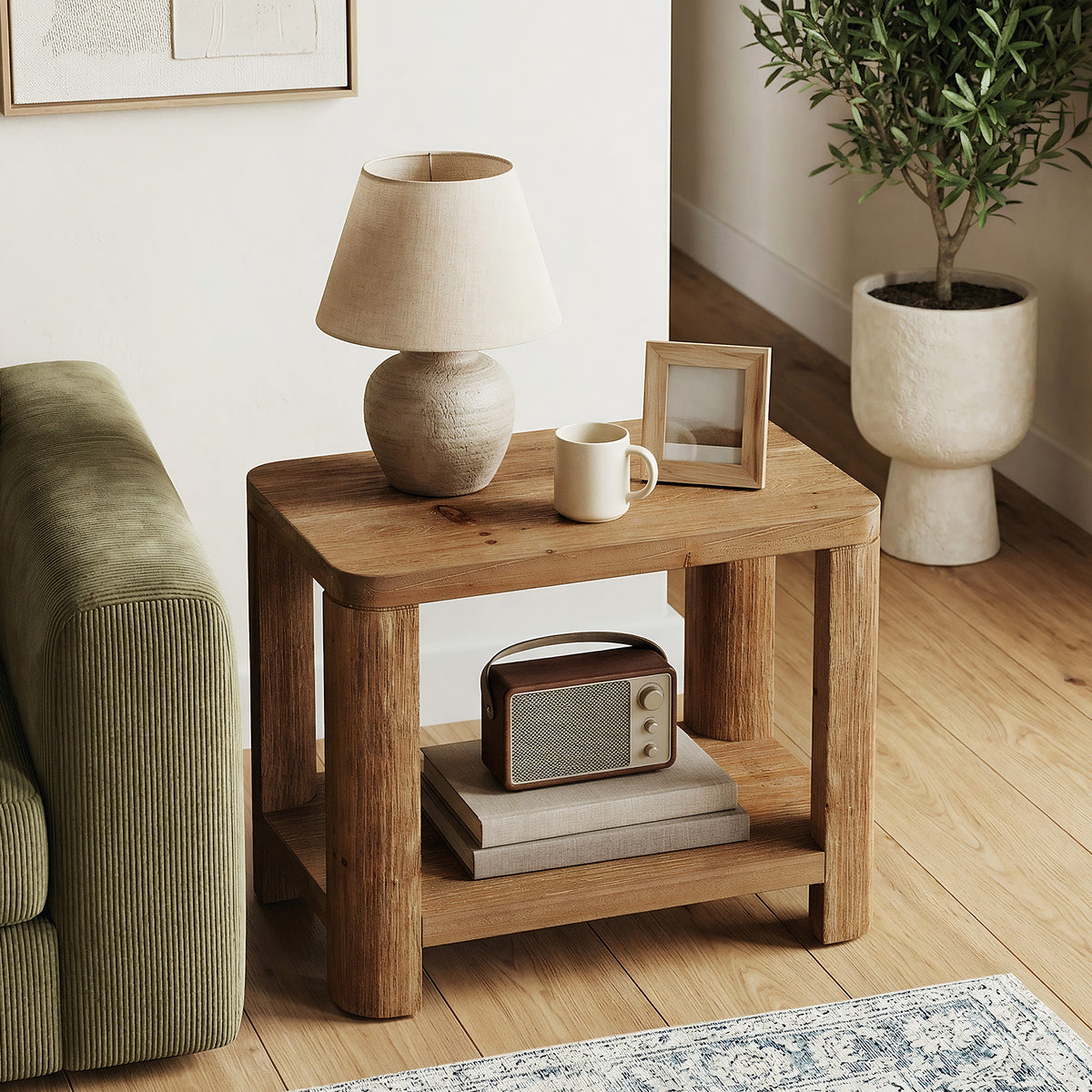 70 cm Tribesigns massief houten bijzettafel met 2 niveaus, walnootkleurig voor woonkamer en slaapkamer