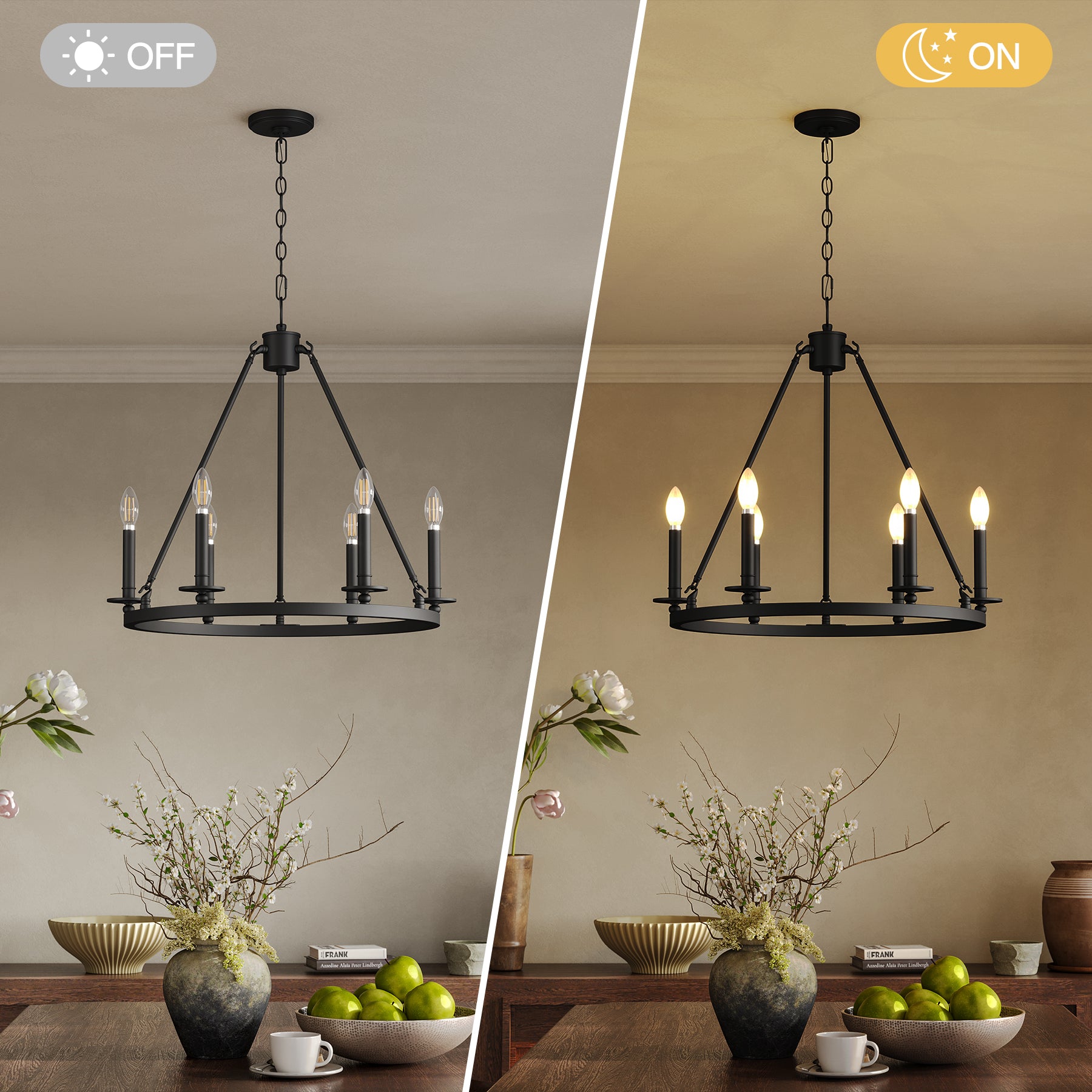 Tribesigns vintage kroonluchter met 6 E14-fittingen, zwarte industriële hanglamp voor woonkamer slaapkamer keuken en hal