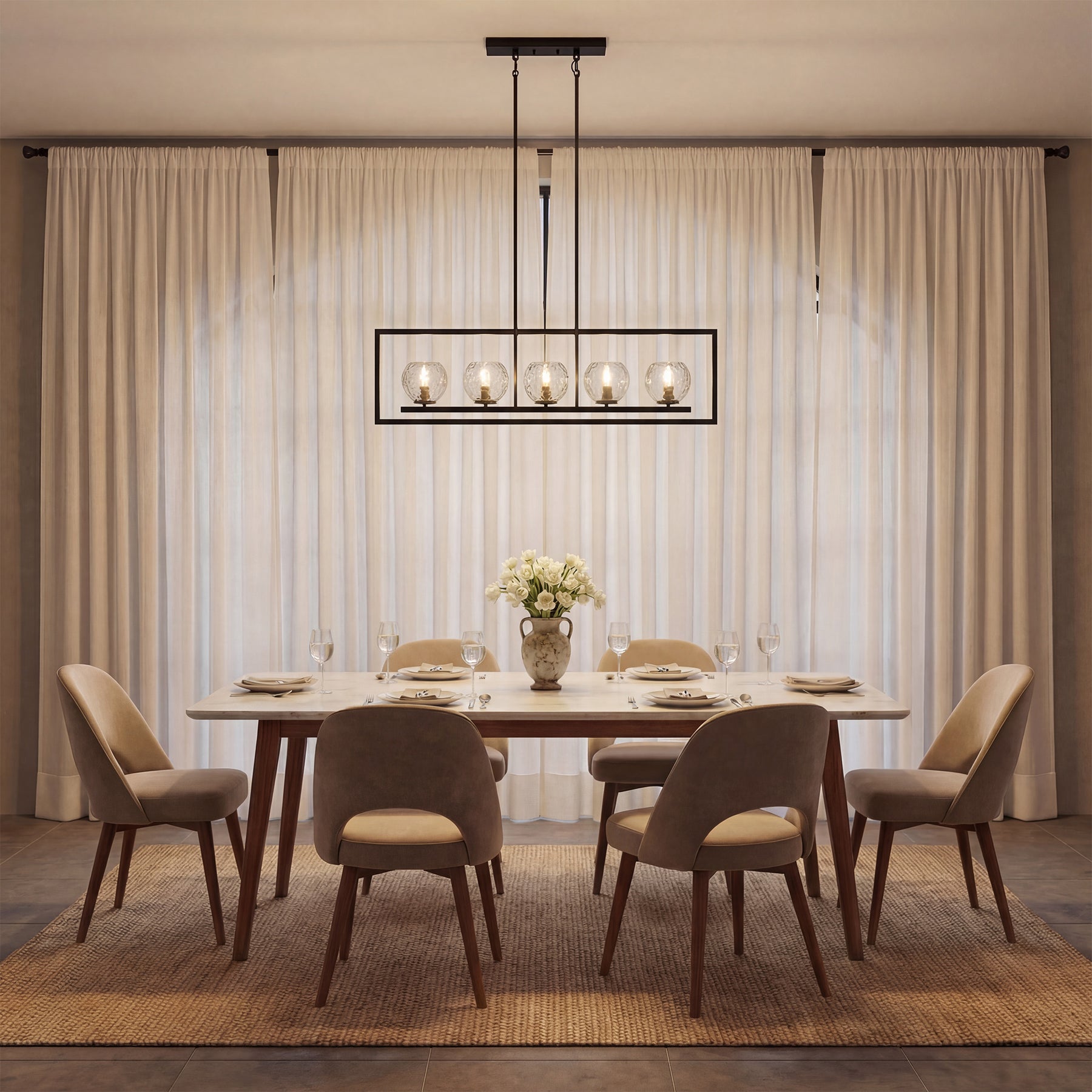 Tribesigns Moderne 5-Lichts Hanglamp, Metalen Pendellamp met Verstelbare Hoogte en E14-Fitting [Energieklasse F]