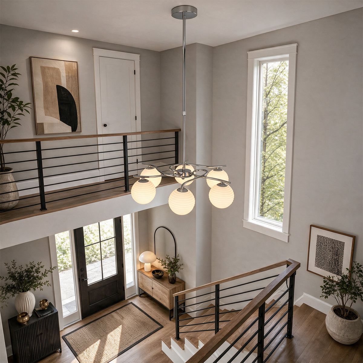 56 cm Tribesigns hanglamp met 6 glazen bollen, G9 plafondlamp voor eettafel en woonkamer