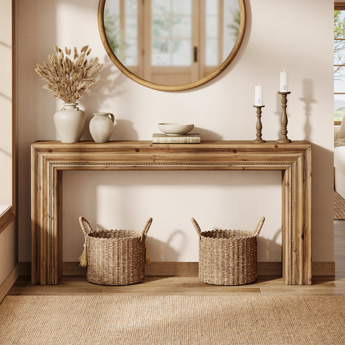 160 cm Tribesigns massief houten consoletafel met geometrisch design, smalle haltafel voor woonkamer en hal