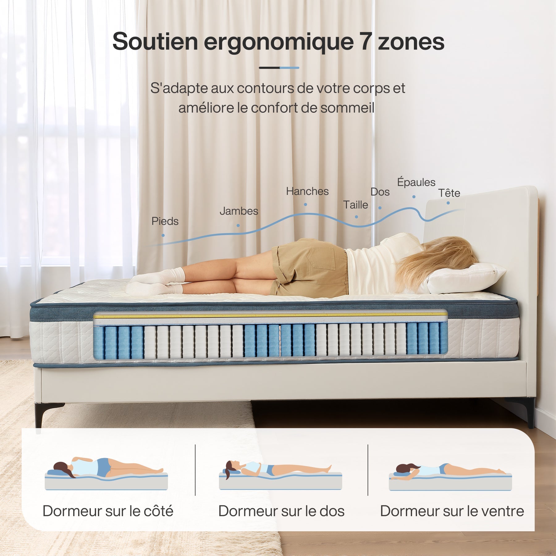 90 x 200 cm Pocketvering Matras, H2 Harde Matras met Geheugenschuim en Wasbare Hoes