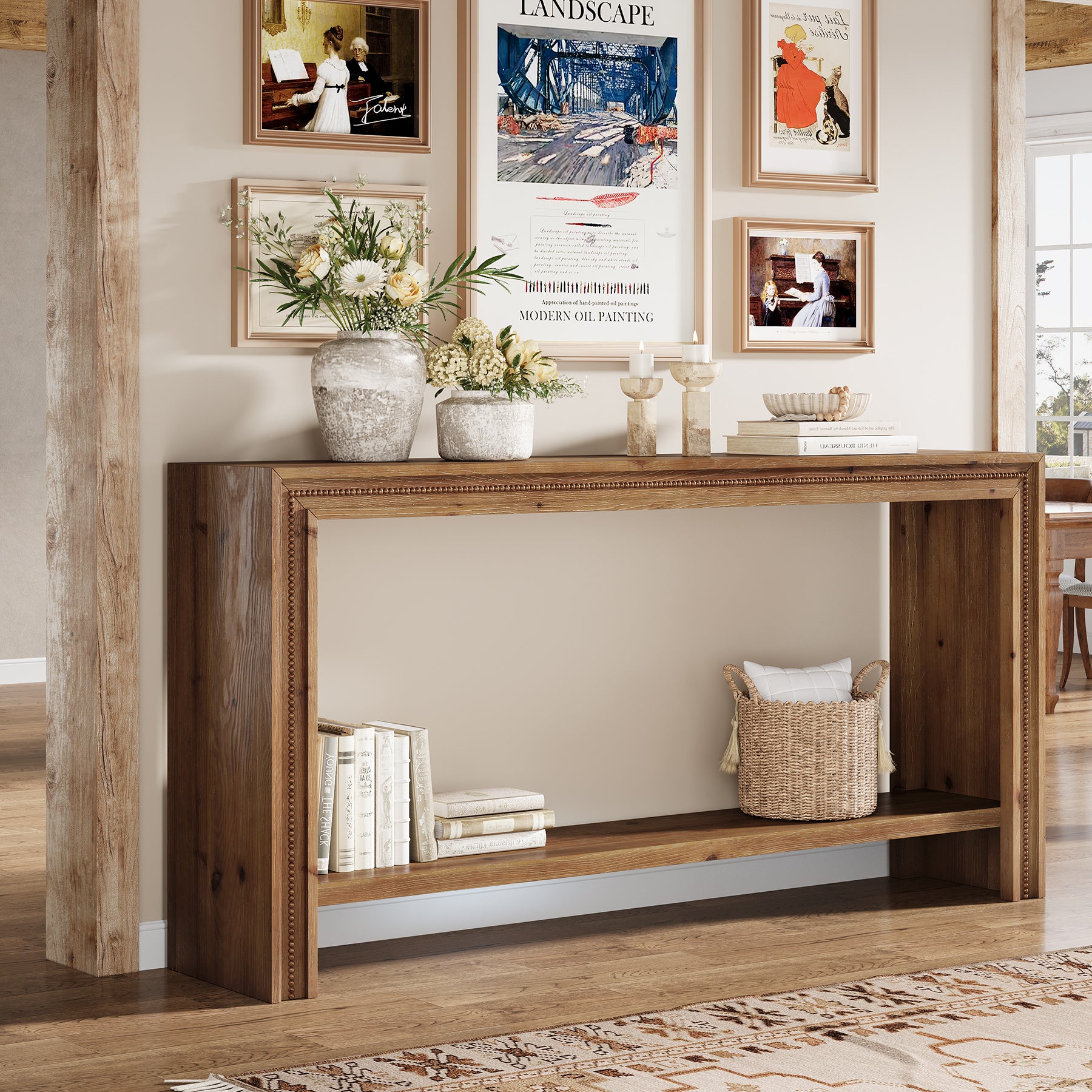 Tribesigns 160 cm massief houten consoletafel met 2-laagse opbergplank, smalle haltafel voor woonkamer gang en entree