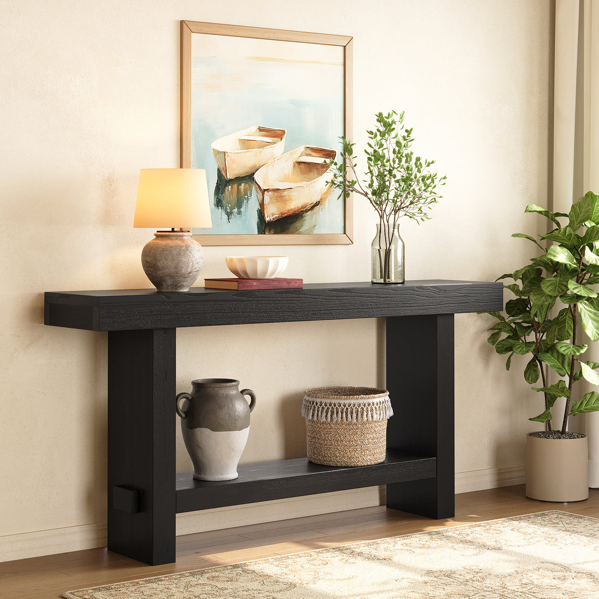 Tribesigns 160 cm Extra Lange Consoletafel, Dubbele Sokkel en Stabiele Tafelblad voor Woonkamer