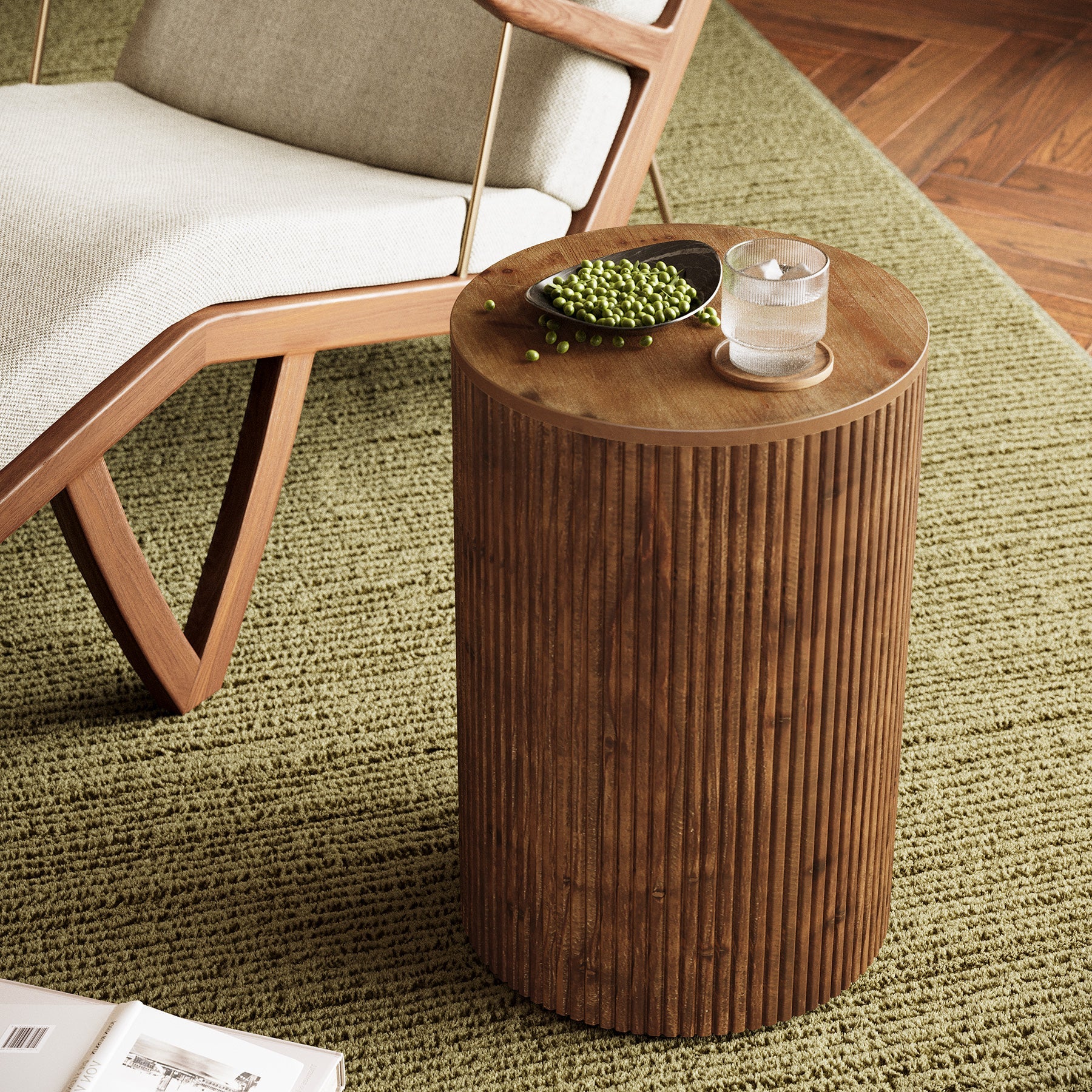 Tribesigns ronde bijzettafel van massief hout met opbergruimte en wieltjes