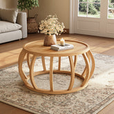 Ronde Massief Houten Salontafel, Industrieel Design met Gebogen Frame voor Elke Ruimte 3