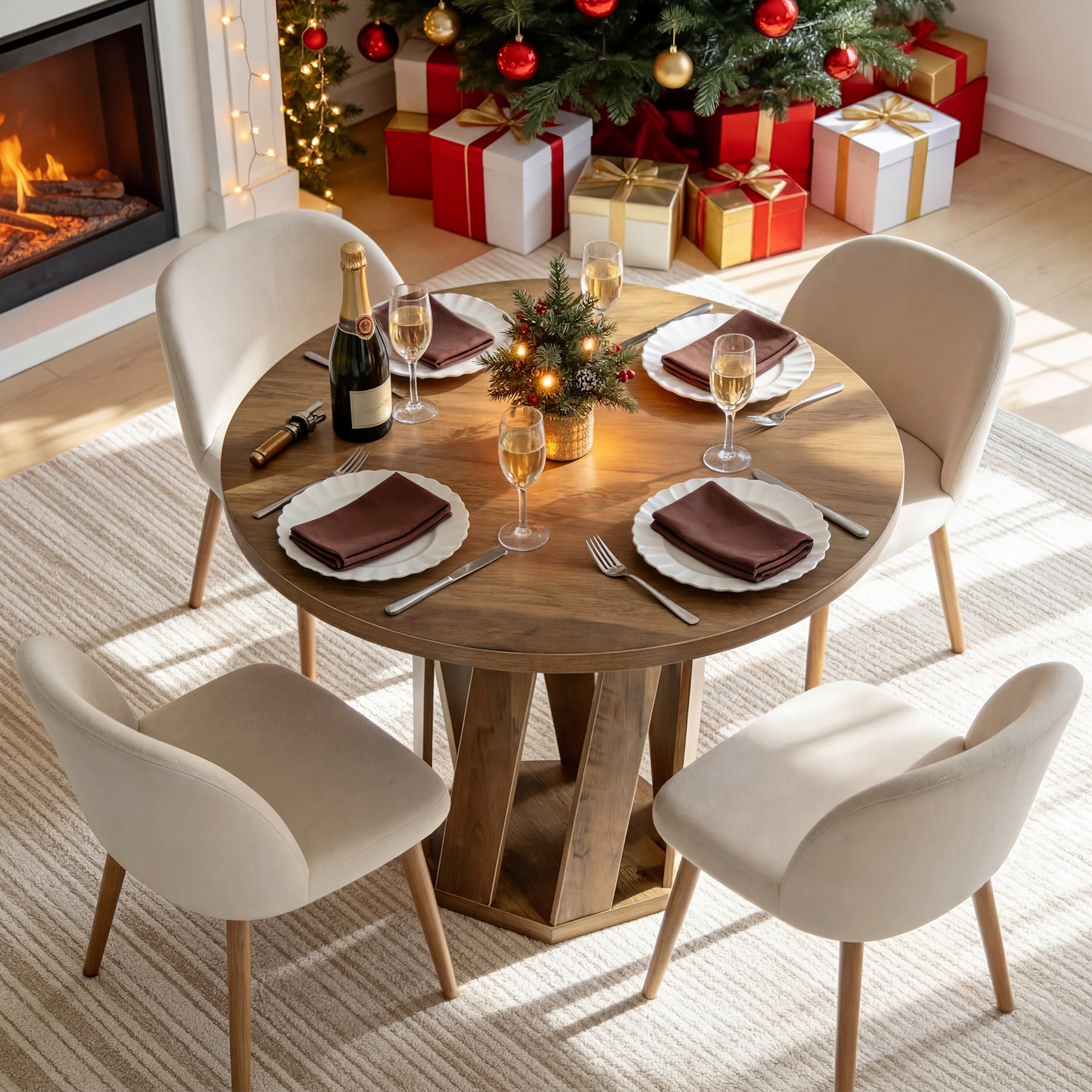 80 cm Ronde Eettafel Voor 2-4 Personen, Landelijke Houten Keukentafel in Rustic Bruin
