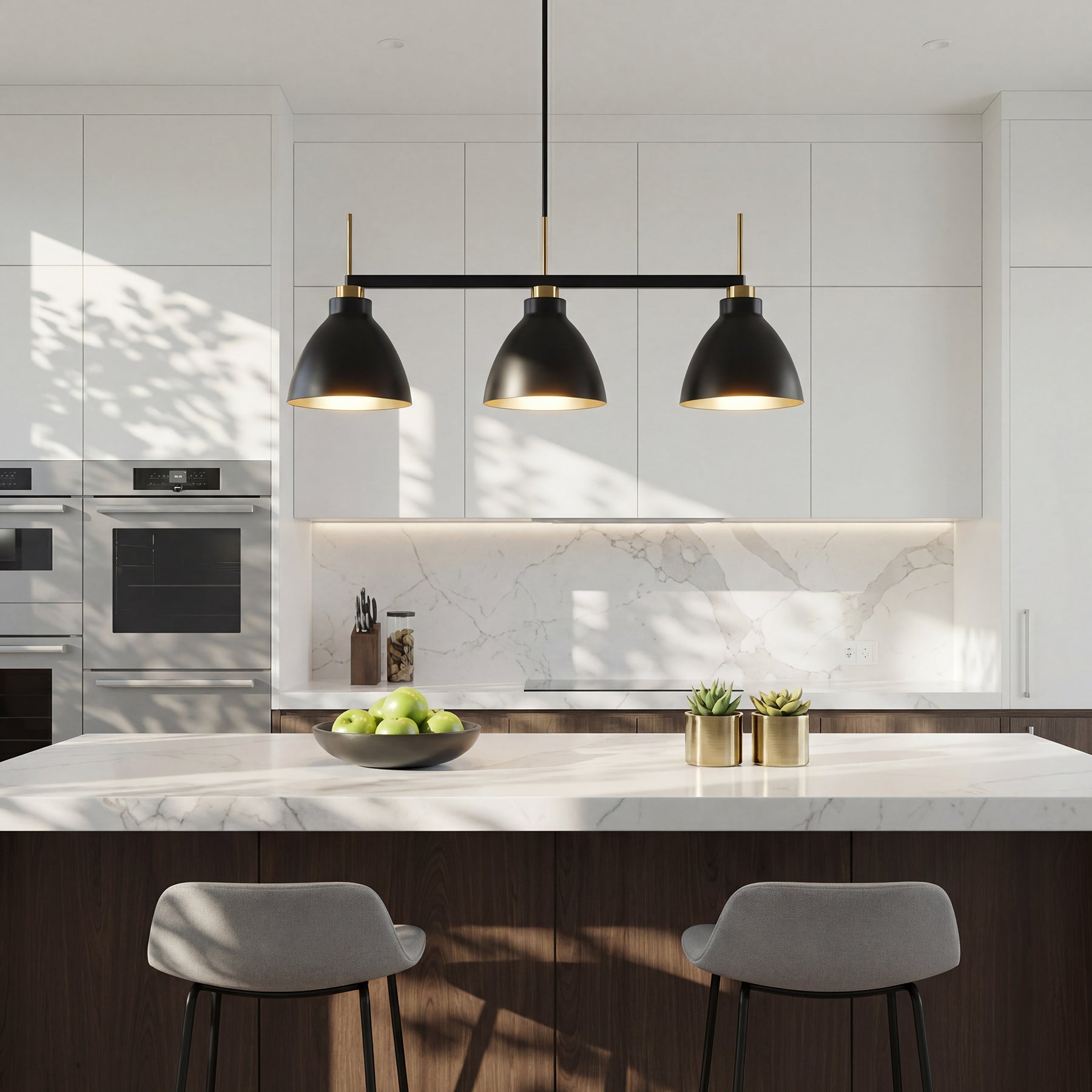 Tribesigns Vintage 3-Lichts Hanglamp, Zwart-Gouden Pendellamp met Verstelbare Stangen [Energieklasse F]