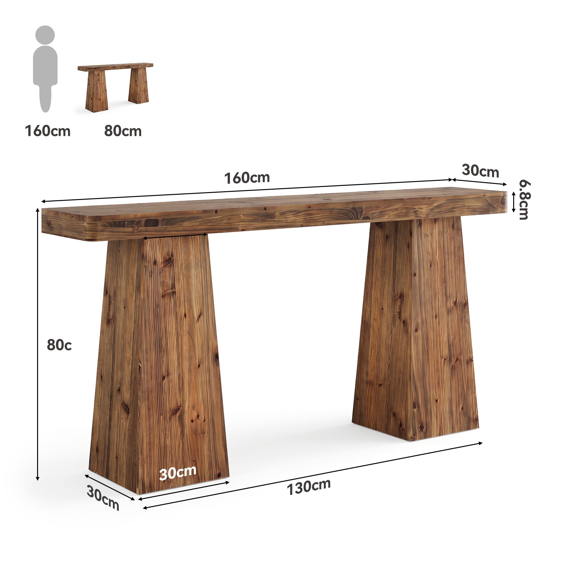 Tribesigns Massief Houten Consoletafel 160 cm, Smalle Sofatafel voor Achter de Bank