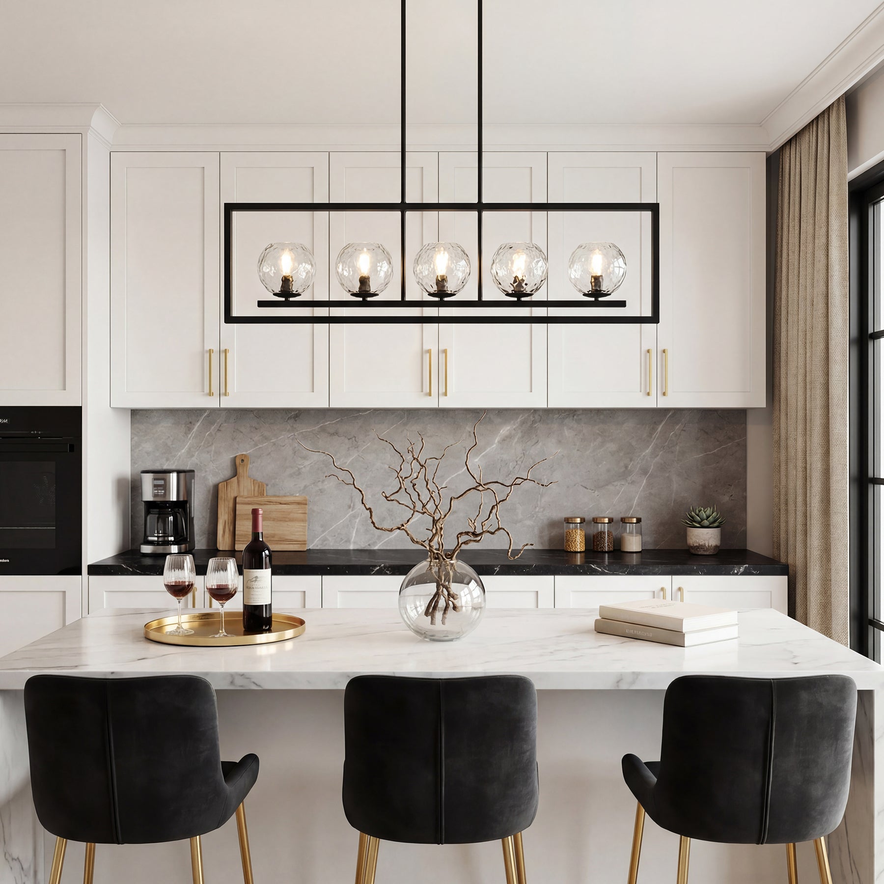Tribesigns Moderne 5-Lichts Hanglamp, Metalen Pendellamp met Verstelbare Hoogte en E14-Fitting [Energieklasse F]