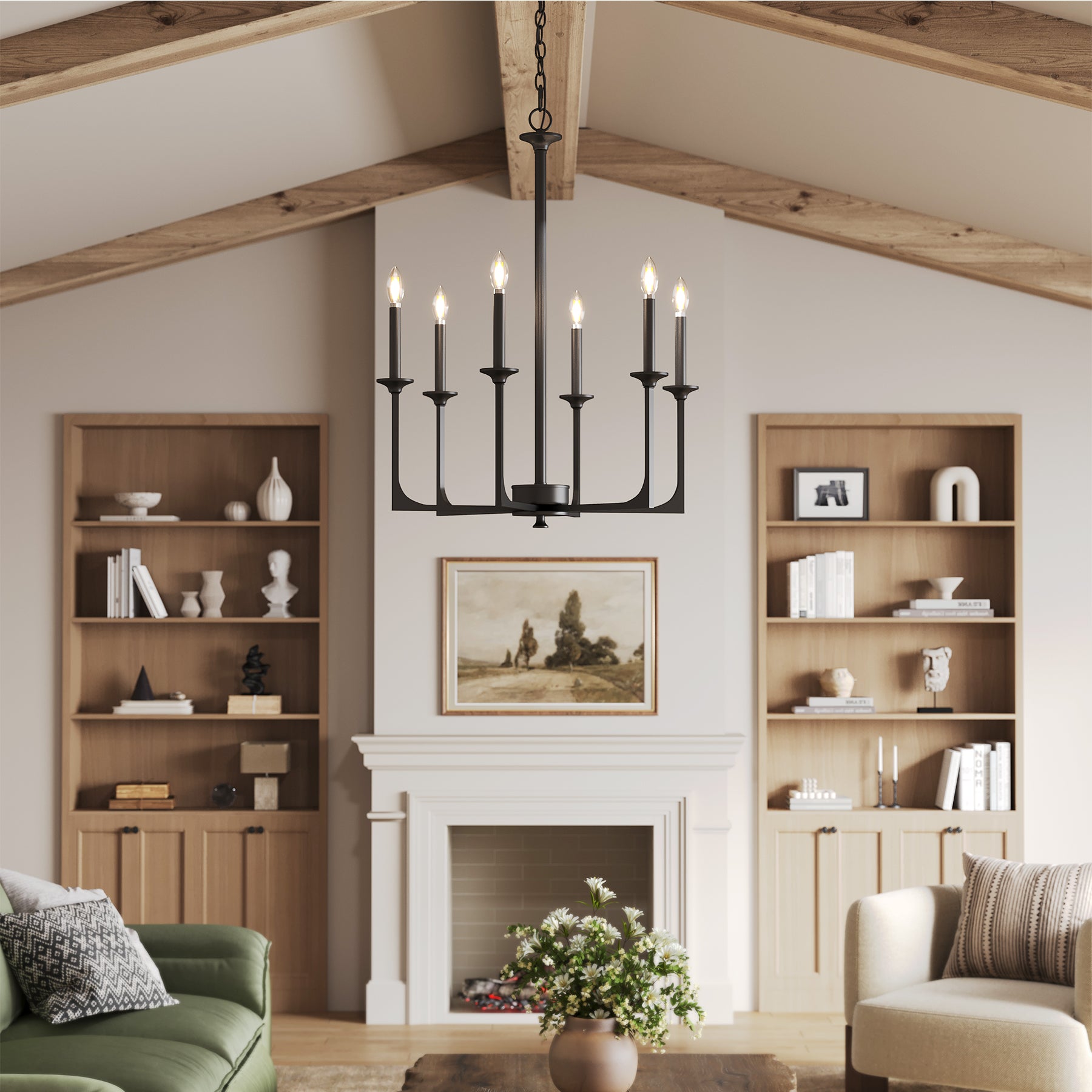 Tribesigns 6-Lichts Dimbare Kroonluchter, Klassieke Hanglamp in Traditionele Stijl [Energieklasse E]