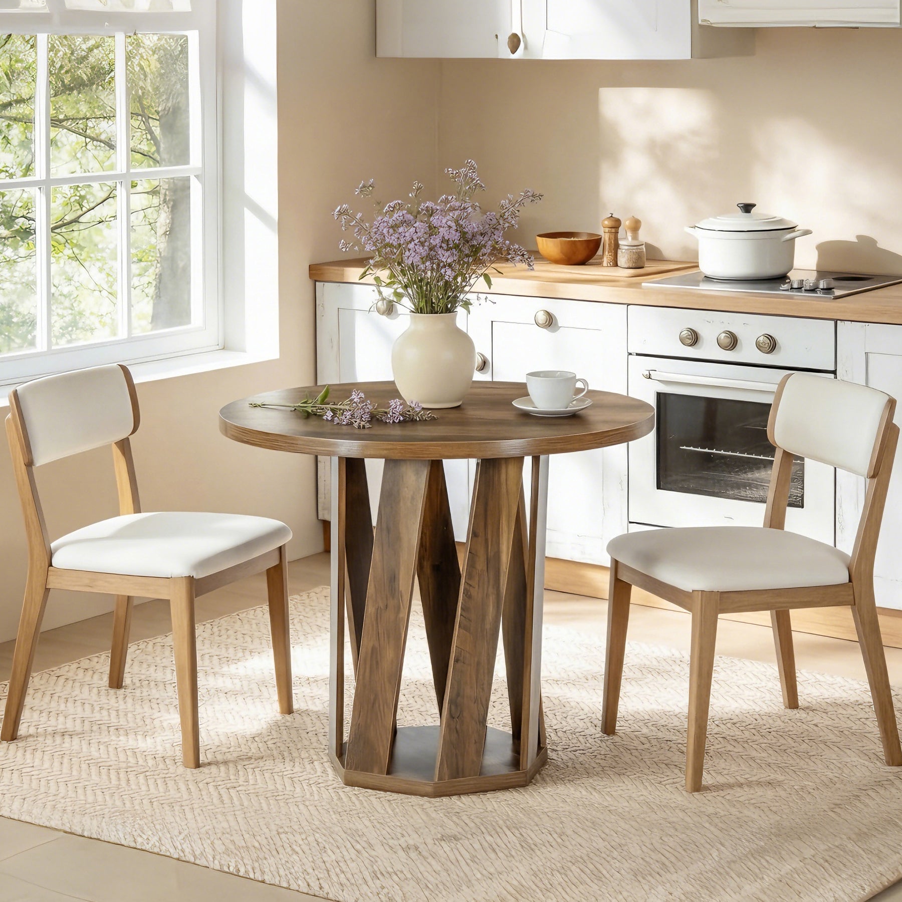 80 cm Ronde Eettafel Voor 2-4 Personen, Landelijke Houten Keukentafel in Rustic Bruin