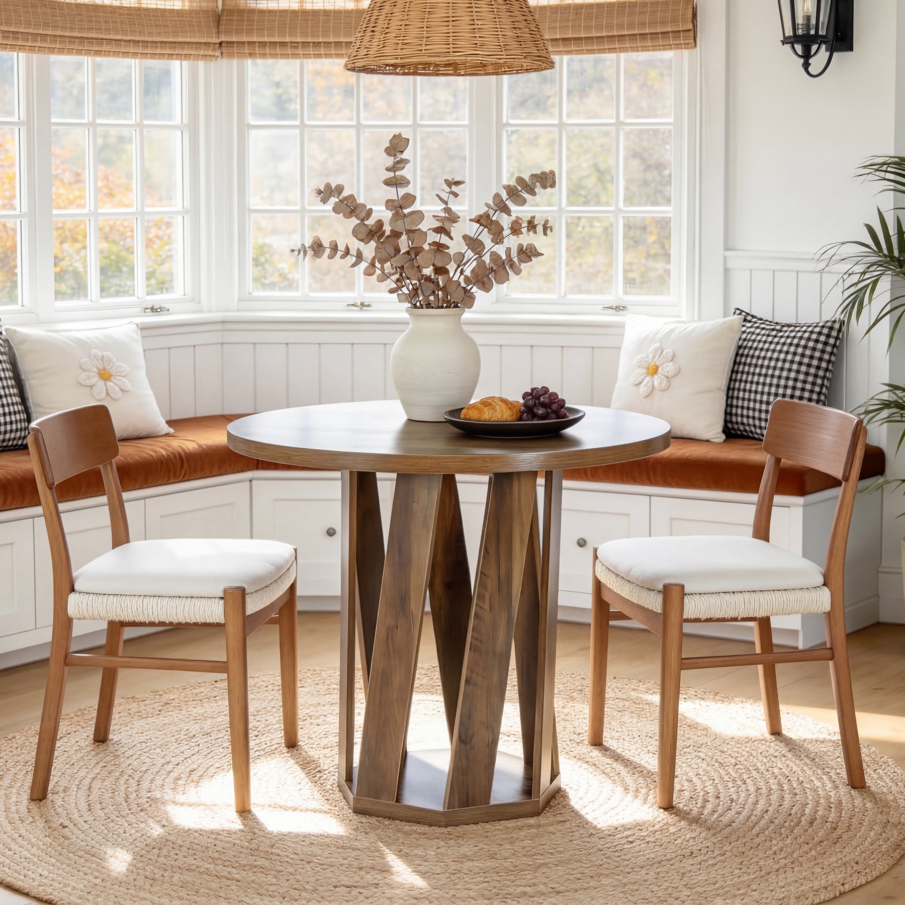 80 cm Ronde Eettafel Voor 2-4 Personen, Landelijke Houten Keukentafel in Rustic Bruin