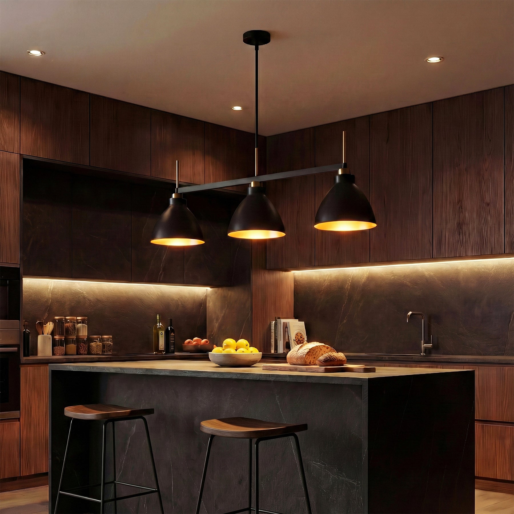 Tribesigns Vintage 3-Lichts Hanglamp, Zwart-Gouden Pendellamp met Verstelbare Stangen [Energieklasse F]